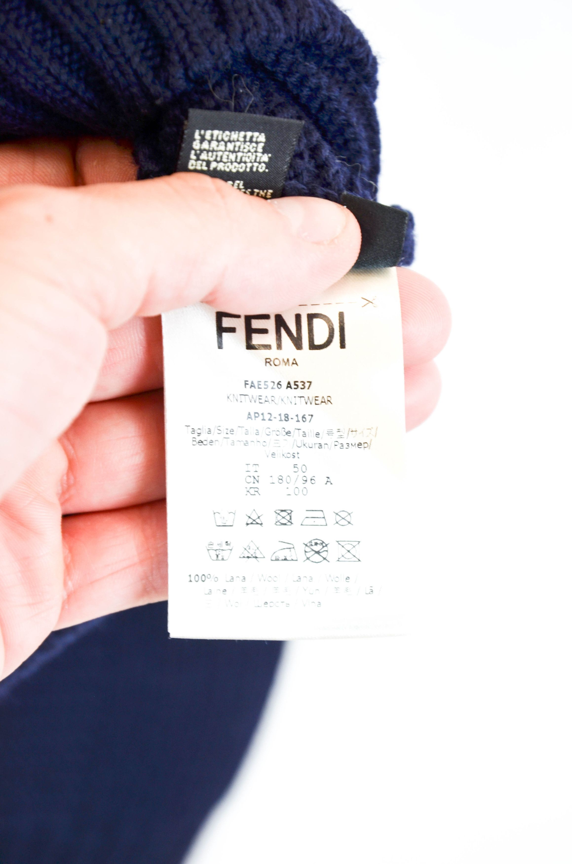 Fendi Fendi Navy Heavy Ribbed Mock Neck Sweater – 50 IT Size US L / EU 52-54 / 3 - 9 Thumbnail