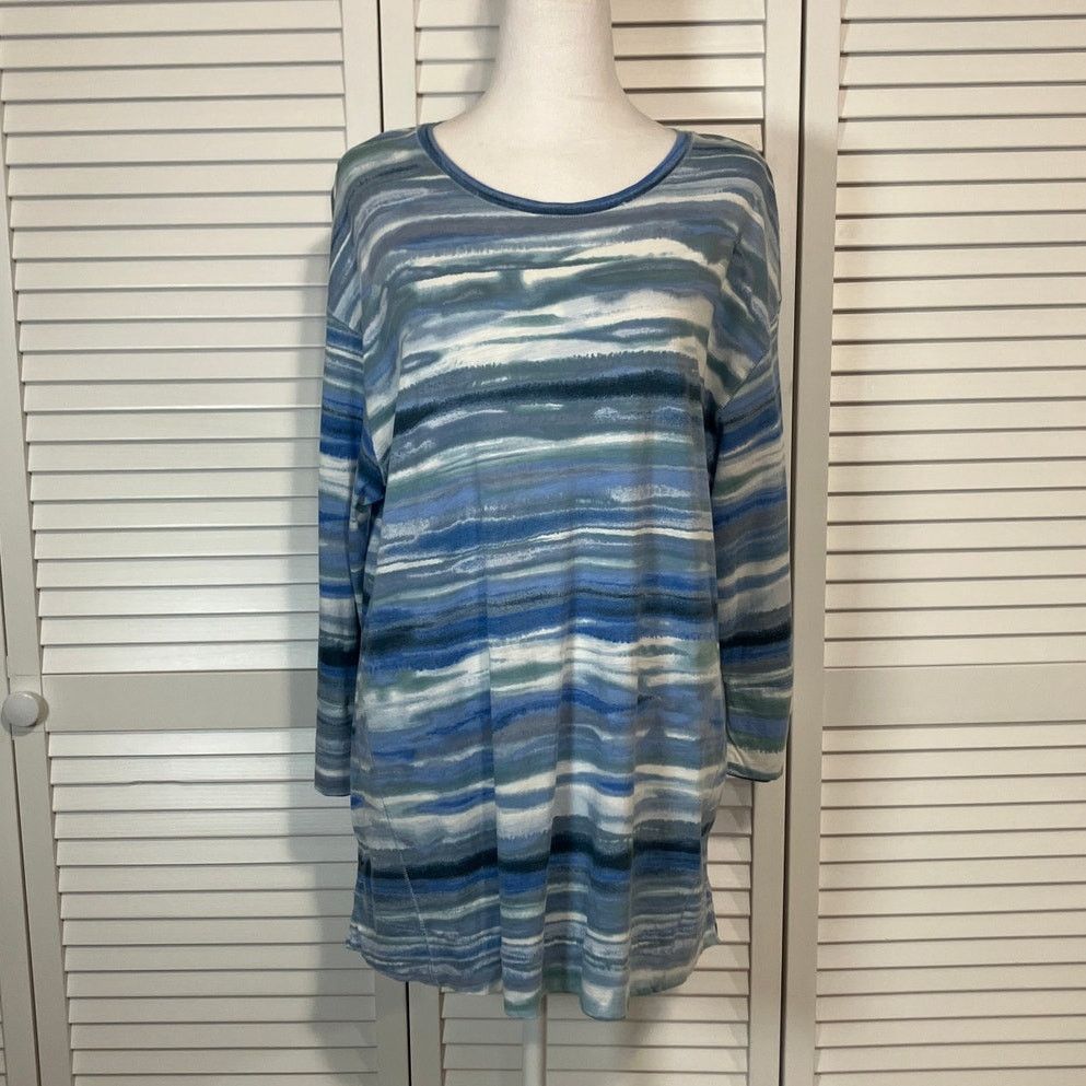 Other Westbound Blue Striped Long Sleeve Tunic T-shirt Women 1X Size XL / US 12-14 / IT 48-50 - 1 Thumbnail
