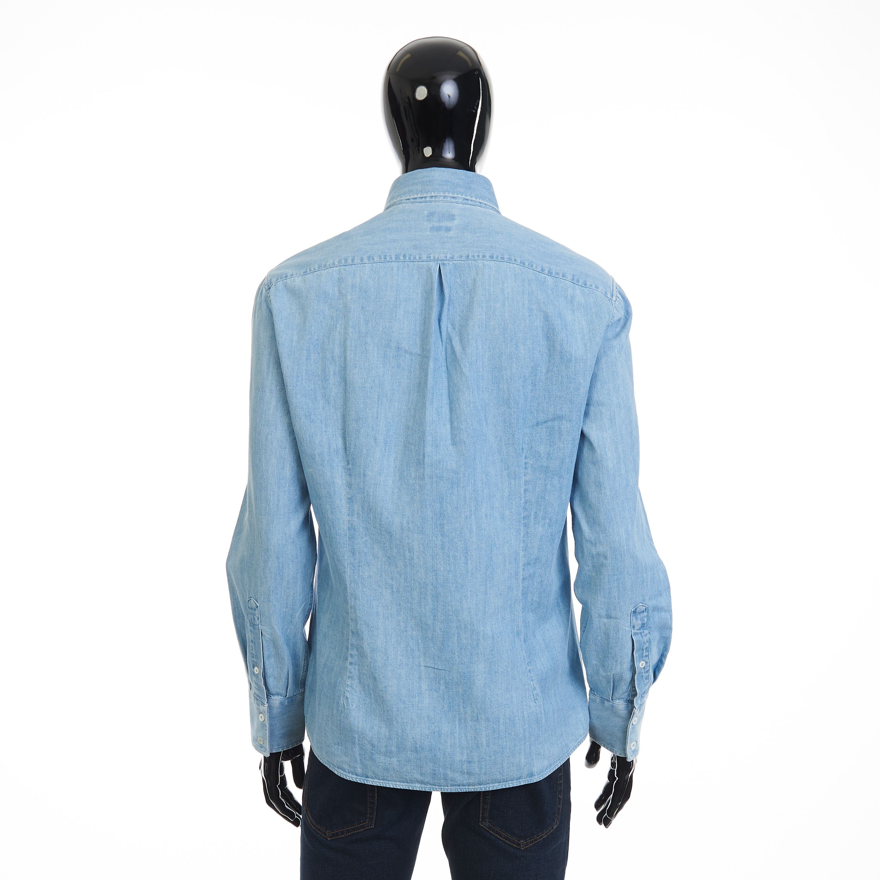 Brunello Cucinelli Denim Shirt - Slimfit, Button Down, Light Blue Cotton Size US M / EU 48-50 / 2 - 7 Thumbnail