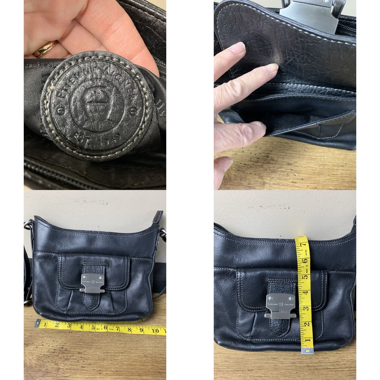 Etienne Aigner Etienne Aigner Shoulder Bag Leather Black Purse Handbag Buckle Snap Size ONE SIZE - 8 Thumbnail