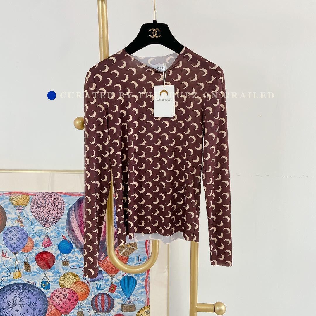 Marine Serre Tan Borderline Moon Print Second Skin Top | Grailed