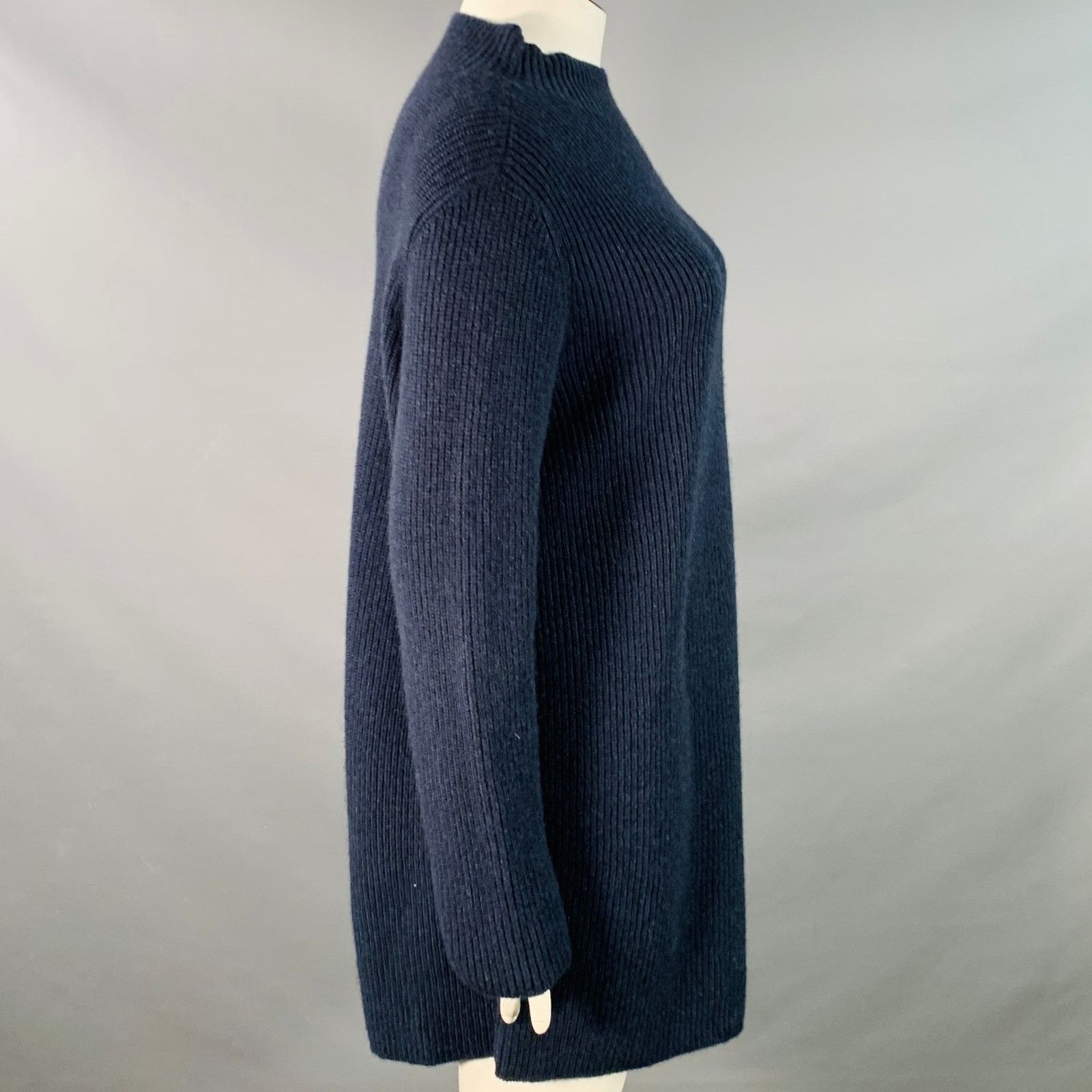 Akris AKRIS Size 12 Navy Cashmere Rib Knit Mock Neck Sweater Size XL / US 12-14 / IT 48-50 - 2 Thumbnail