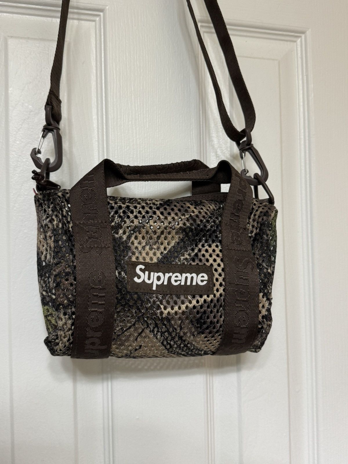 Supreme SS25 Supreme Mesh Mini Duffle Bag Khaki Camo | Grailed