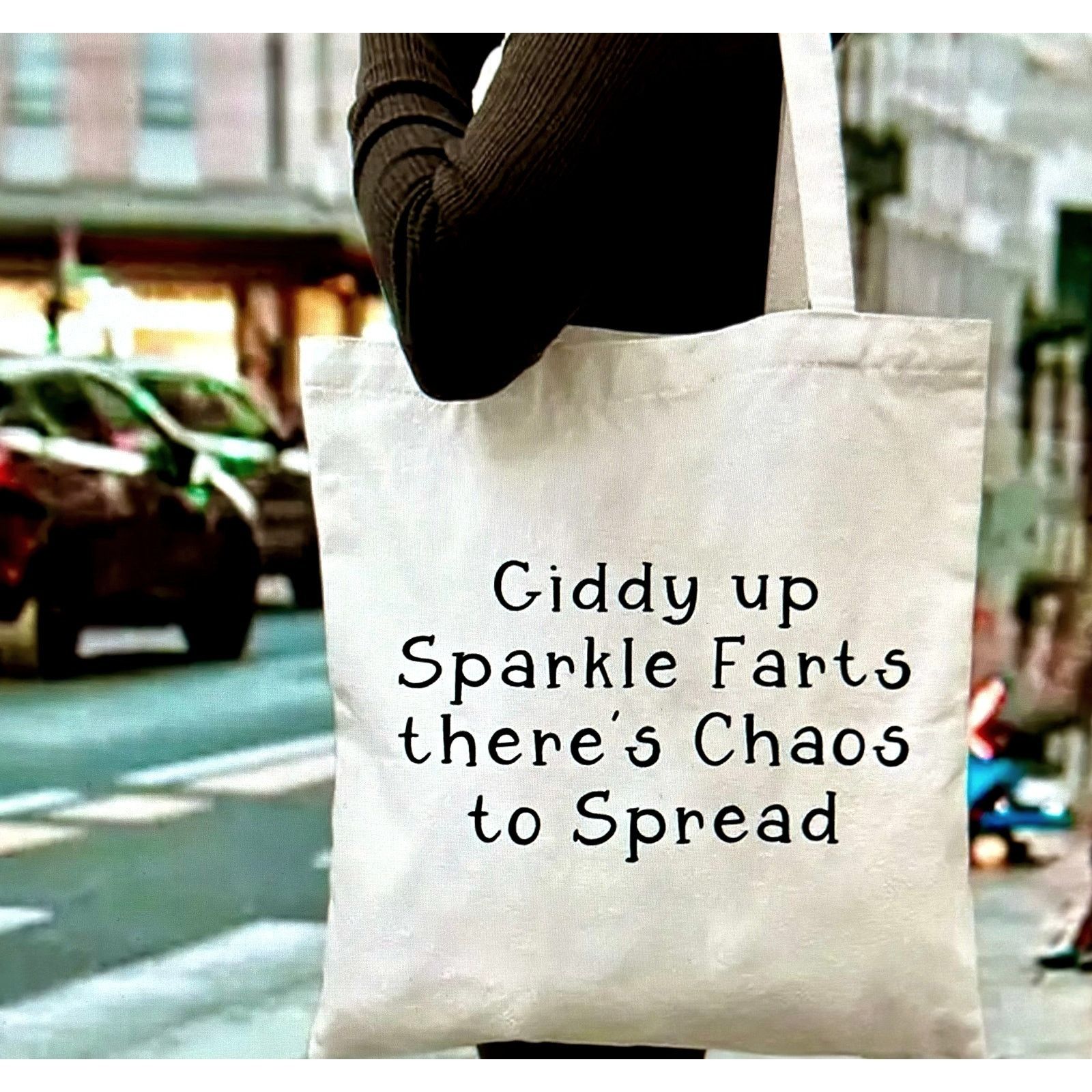 Other Tote Bag Funny Gift Shoulder Canvas Giddy Up Sparkle Farts Size ONE SIZE - 3 Thumbnail