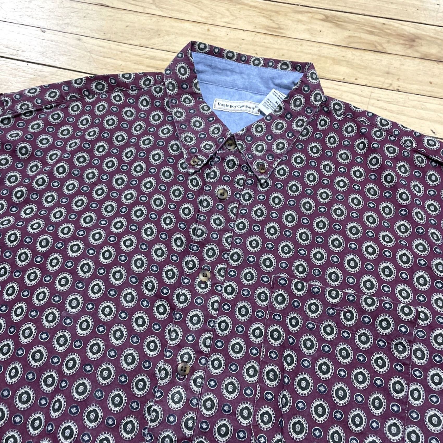 Bugle Boy VINTAGE Bugle Boy Long Sleeve Button Shirt Men XL Western Medallion Deco Red Talisma Size US XL / EU 56 / 4 - 3 Thumbnail