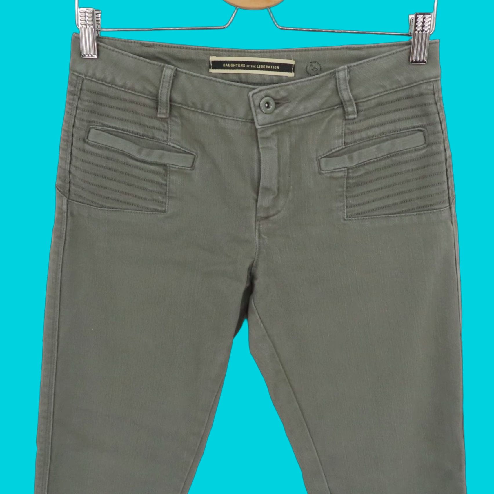Vintage Daughters of the Liberation Womens Jeans 27 Moto Skinny Straight Green Pants recyc Green Denim 5-Pocket Regular Vintage No Binding Size 27" / US 4 / IT 40 - 1 Thumbnail