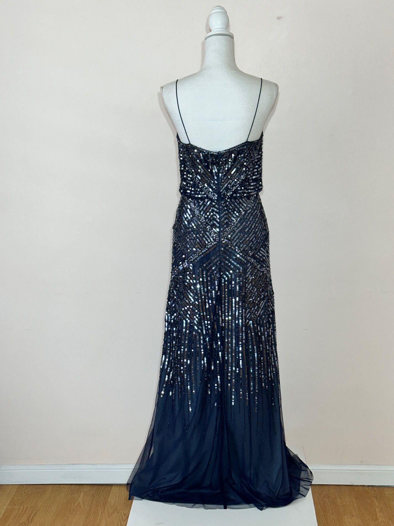 Adrianna Papell × Vintage Adrianna Papell Art Deco Black Sequin Mesh Blouson Gown Size M / US 6-8 / IT 42-44 - 4 Thumbnail