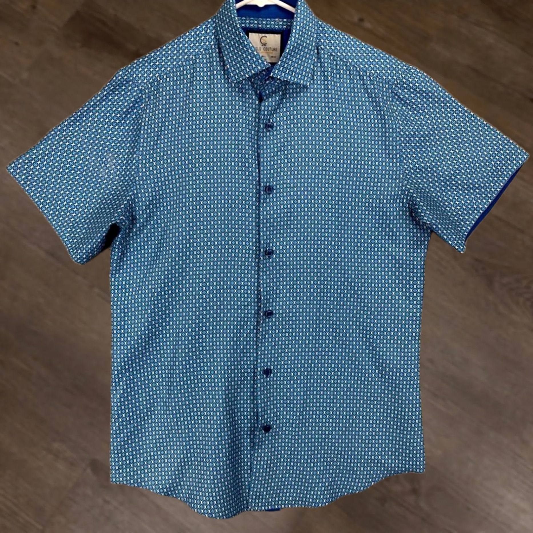 Vintage Suslo Couture Shirt Adult Large Blue Geometric Slim Fit Button Down Outdoor Mens Size US L / EU 52-54 / 3 - 1 Thumbnail