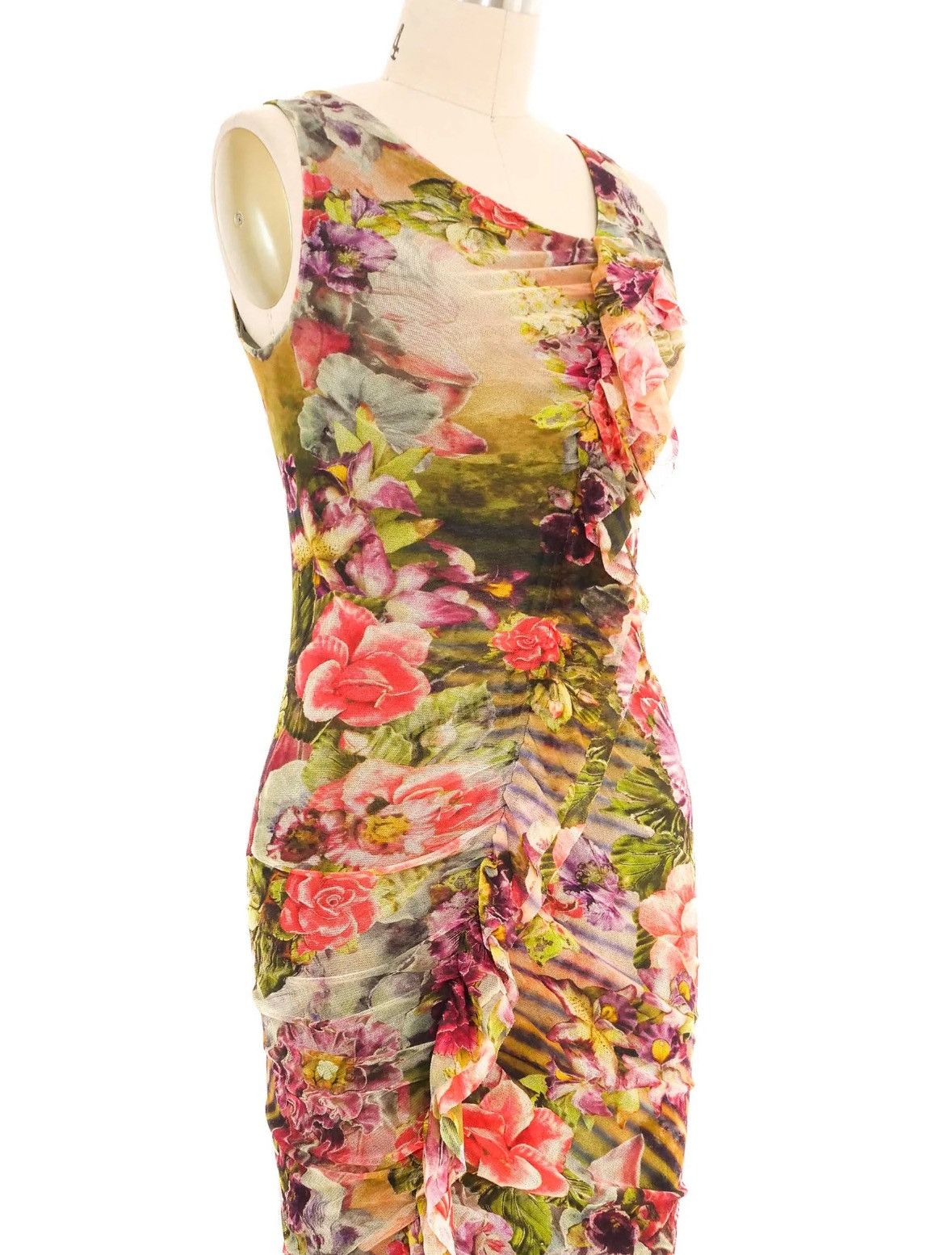 Jean Paul Gaultier Jean Paul Gaultier Ruched Floral Mesh Dress Size ONE SIZE - 2 Thumbnail