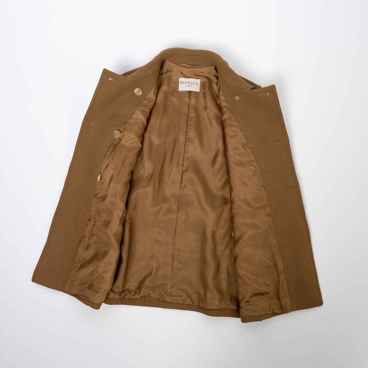 MAX&Co. Max&Co Womens Beige Wool Short Trench Coat Double Breasted Size S / US 4 / IT 40 - 4 Thumbnail