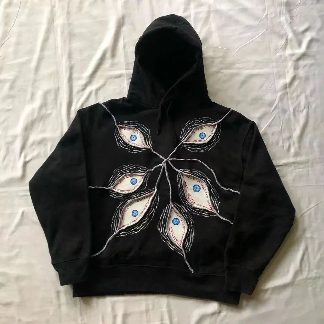Designer × Japanese Brand Black casual vintage eye pattern cotton hoodie Size US L / EU 52-54 / 3 - 1 Thumbnail