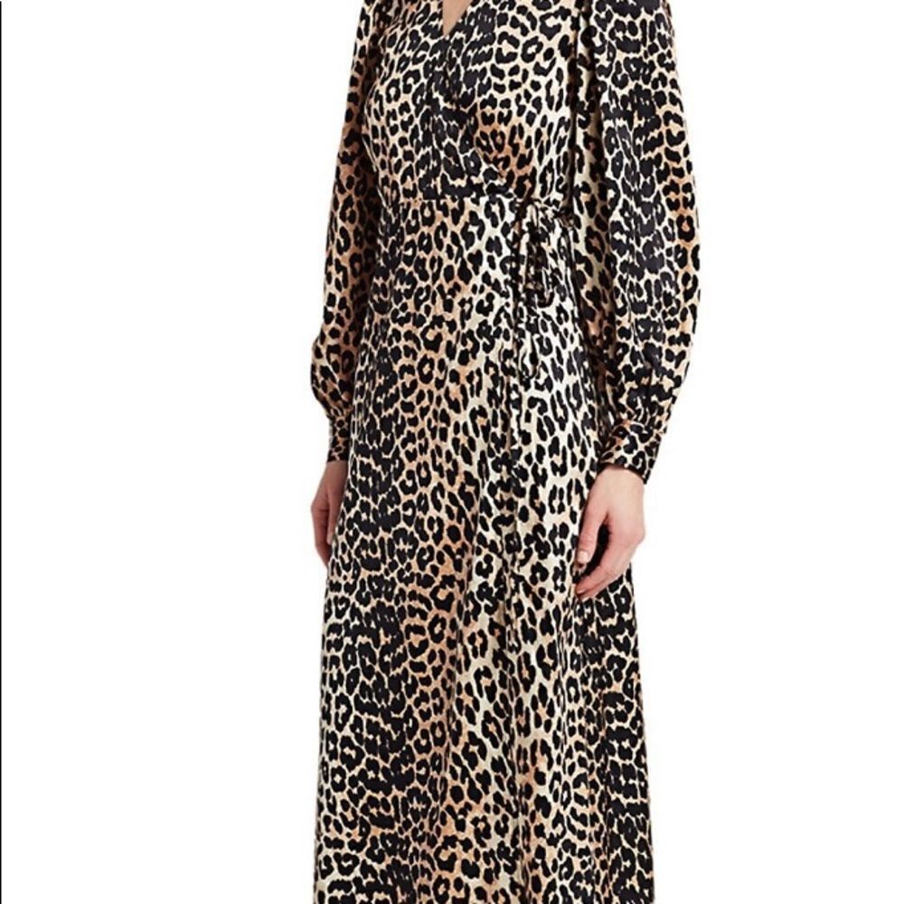 Ganni GANNI Stretch Silk Satin Leopard Wrap Dress, 4 Size S / US 4 / IT 40 - 4 Thumbnail