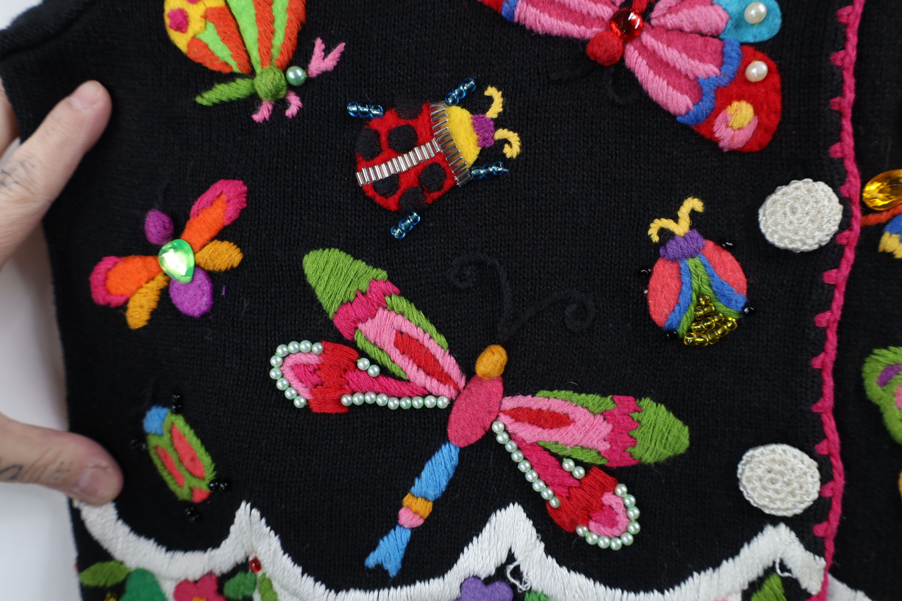 Vintage Vintage 90s Michael Simon Flower Knit Cardigan Sweater Size L / US 10 / IT 46 - 10 Thumbnail