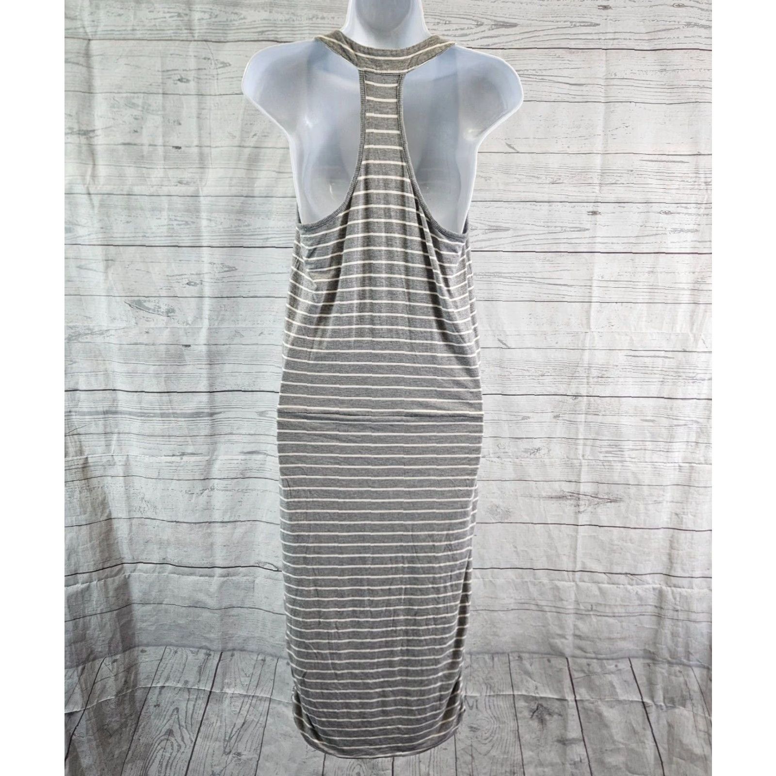 Athleta Athleta Womens Tank Dress Sz S Gray White Stripe Ruched Racerback Midi Dress Sleeveless Casual Size S / US 4 / IT 40 - 4 Thumbnail