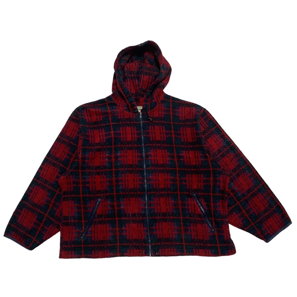 image of L L Bean x Vintage Ll Bean Tartan Sweater Hoodie in Red, Men's (Size Large)