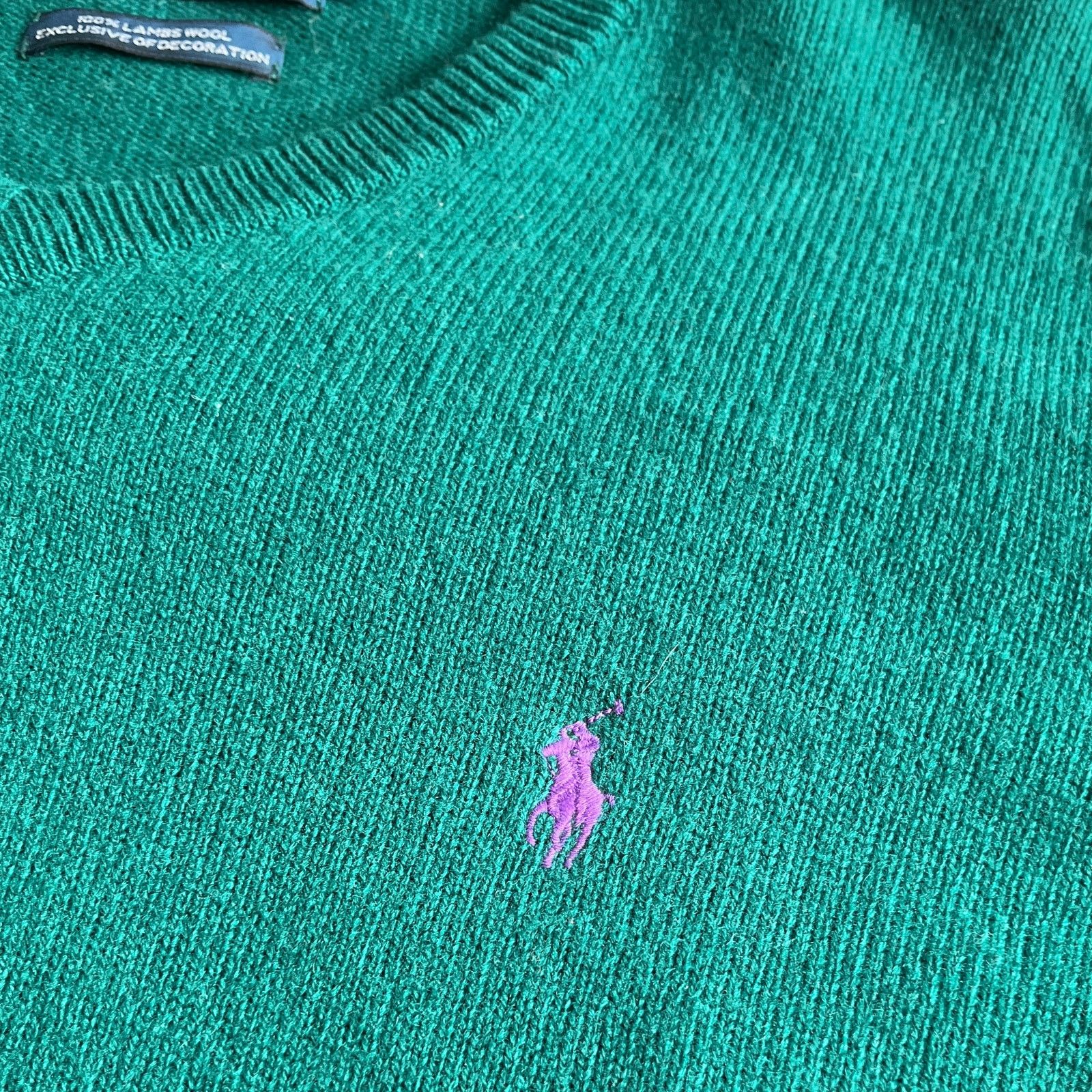 Polo Ralph Lauren Polo Ralph Lauren | Green Lambswool V-Neck Oversized Sweater Size US XL / EU 56 / 4 - 7 Thumbnail