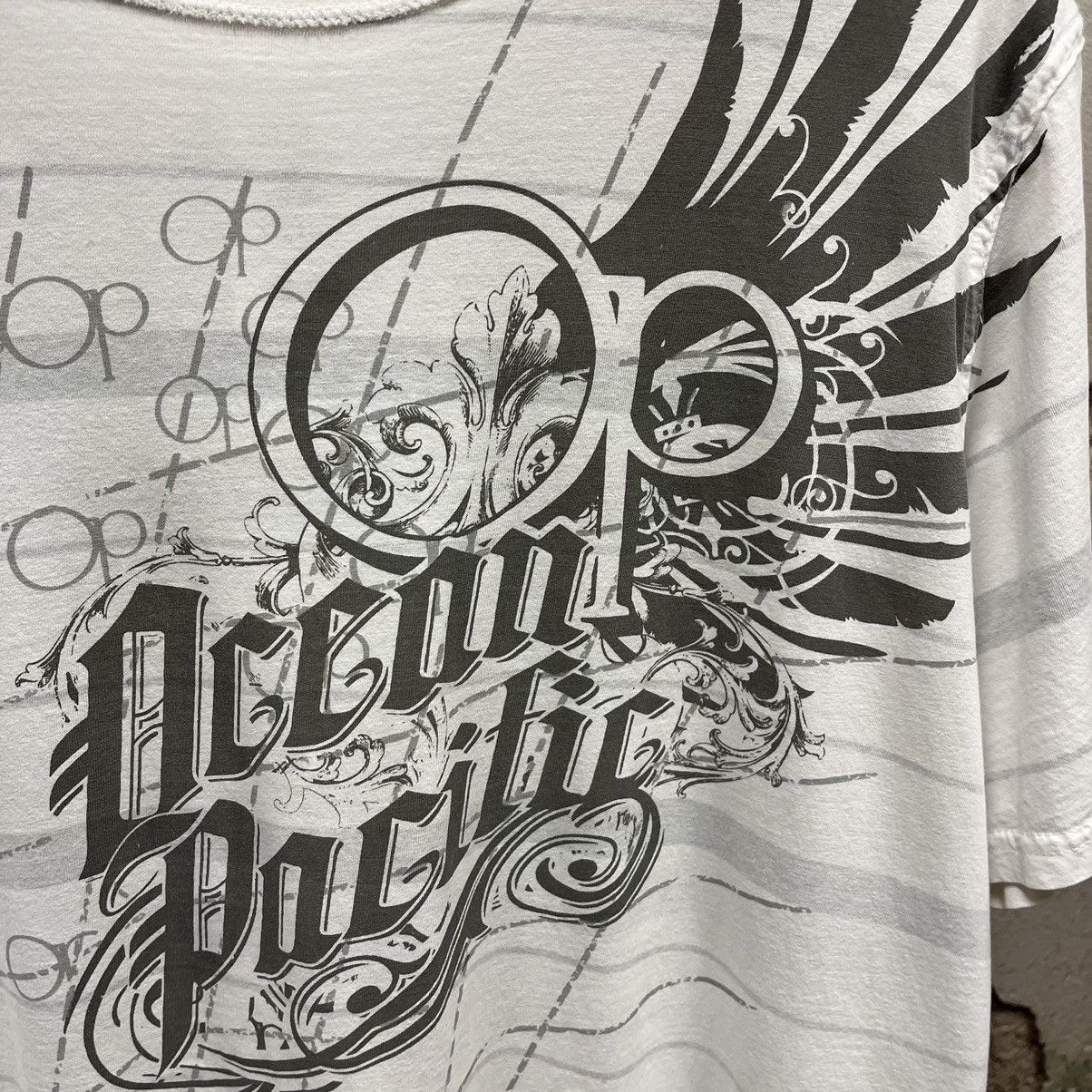 Ocean Pacific × Vintage OP Ocean Pacific White Striped Grunge Graphic T-Shirt Y2K Size US XXL / EU 58 / 5 - 2 Thumbnail
