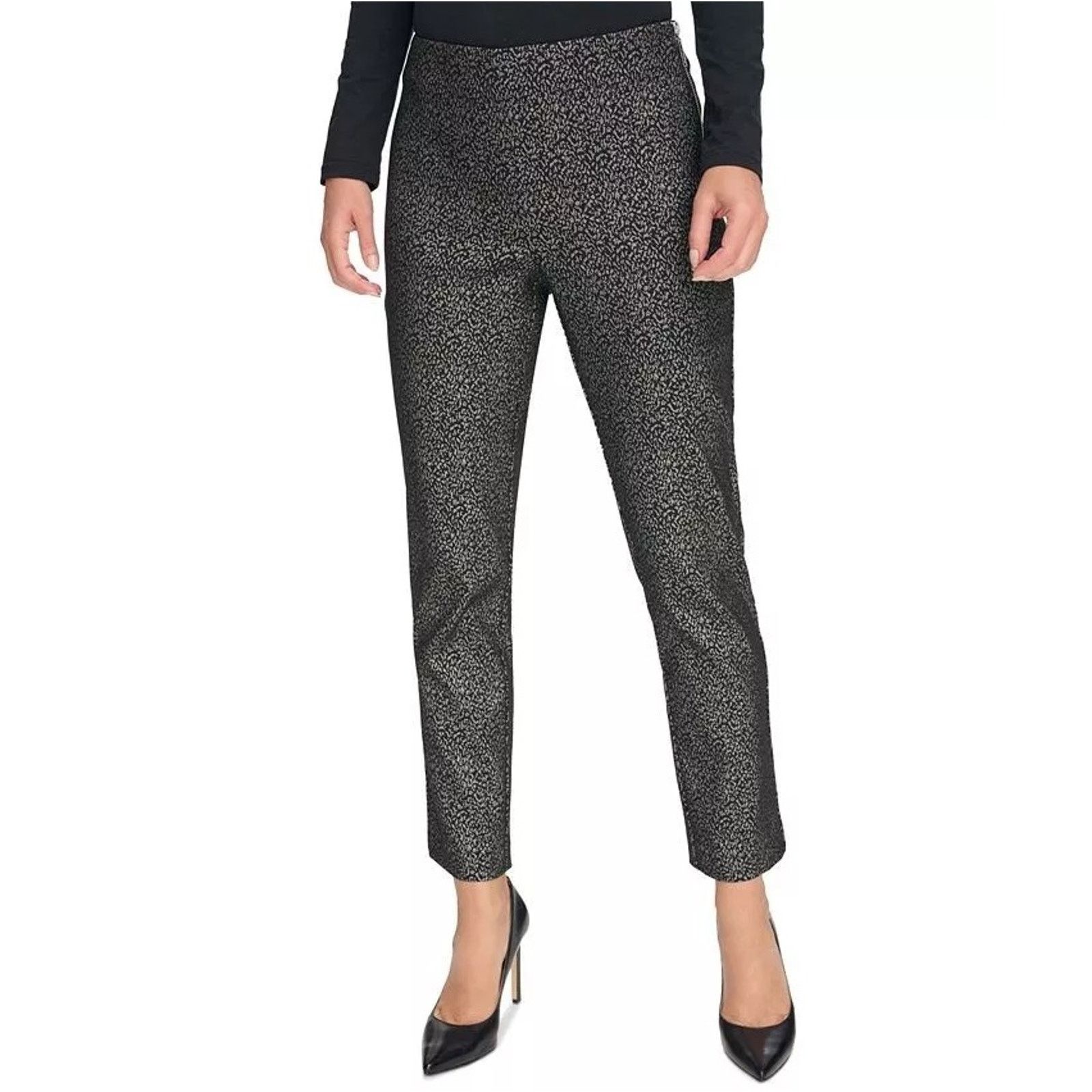 DKNY DKNY Women Black/Silver Animal Skinny Ankle Pants Size US 14 Size 36" / US 14 / IT 50 - 1 Thumbnail