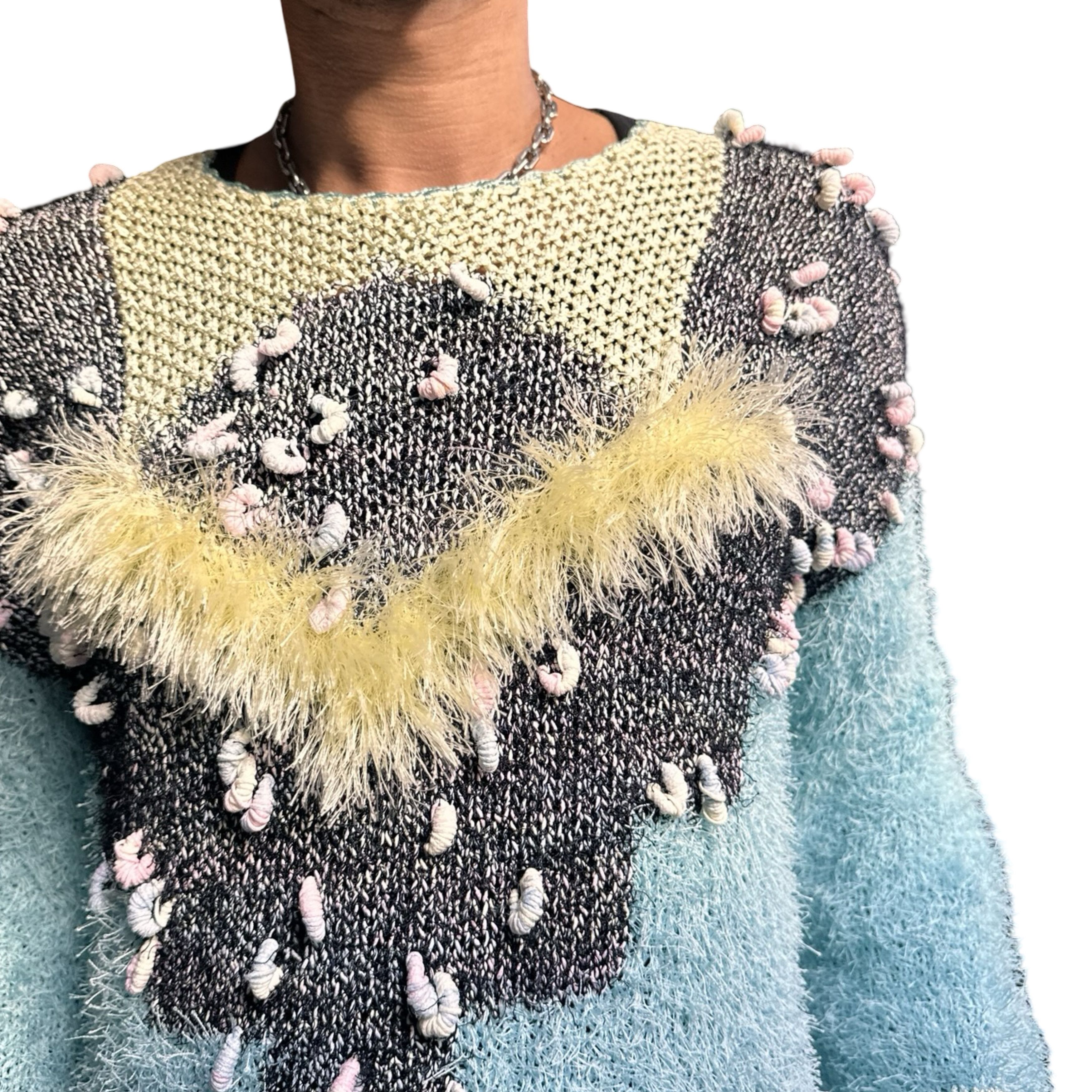 Vintage Vintage Blue & Yellow Granny Knit Retro Sweater – XL Size US XL / EU 56 / 4 - 6 Thumbnail