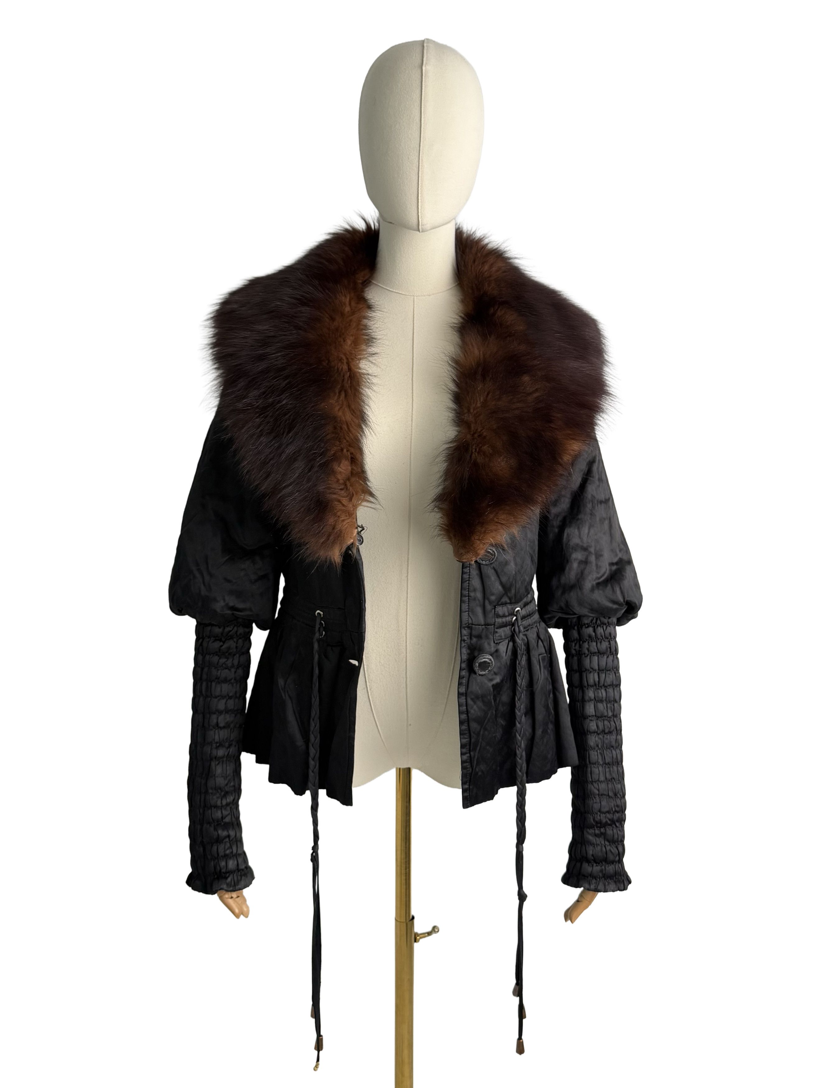 Vintage Vintage Jacket Real Fur Collar Ruched Sleeve Peplum Coat Size M / US 6-8 / IT 42-44 - 3 Thumbnail