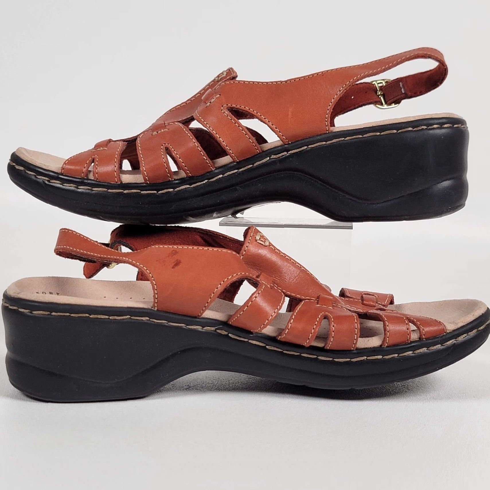 Clarks Clarks Womens Sandal Orange Leather Platform Comfort Wedge Strappy Leather Outsole Rubber M Size US 9 / IT 39 - 4 Thumbnail