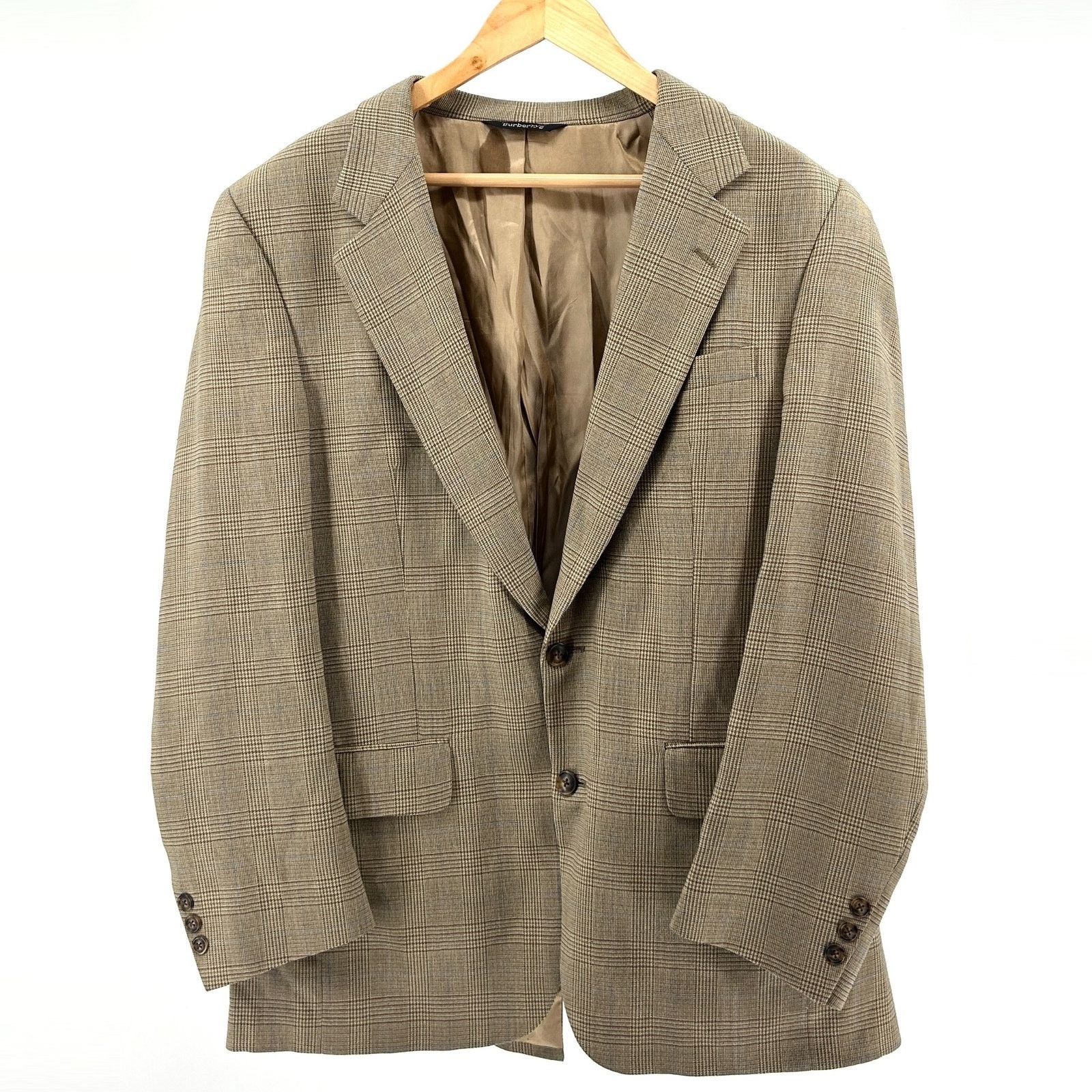 Burberry Vintage 90s Burberry Tan Wool Plaid Classic Tailored Blazer Size 42R - 1 Thumbnail