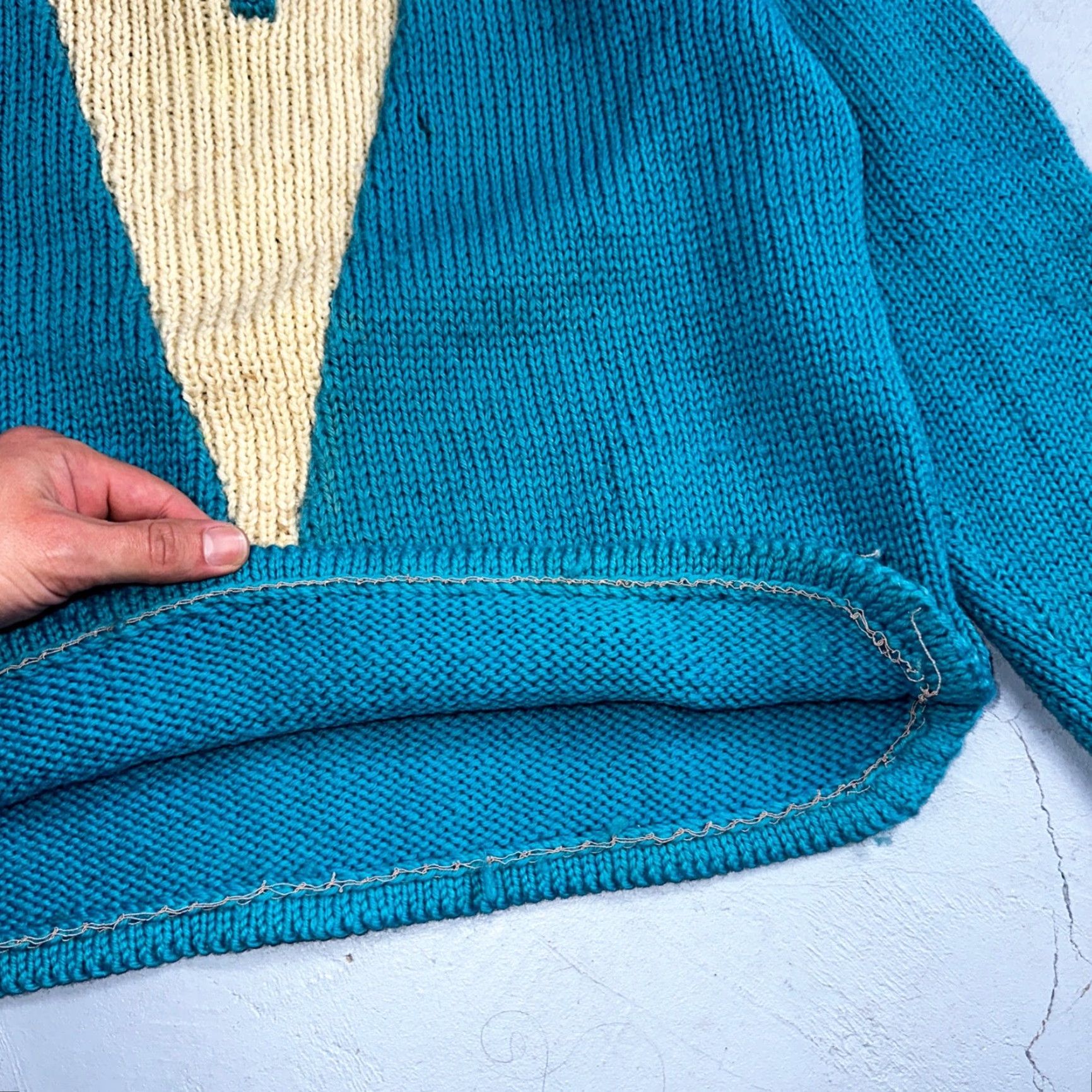 Vintage VINTAGE 1960s Handmade Blue Cable Sweater Rockabilly Women’s Medium Size M / US 6-8 / IT 42-44 - 4 Thumbnail