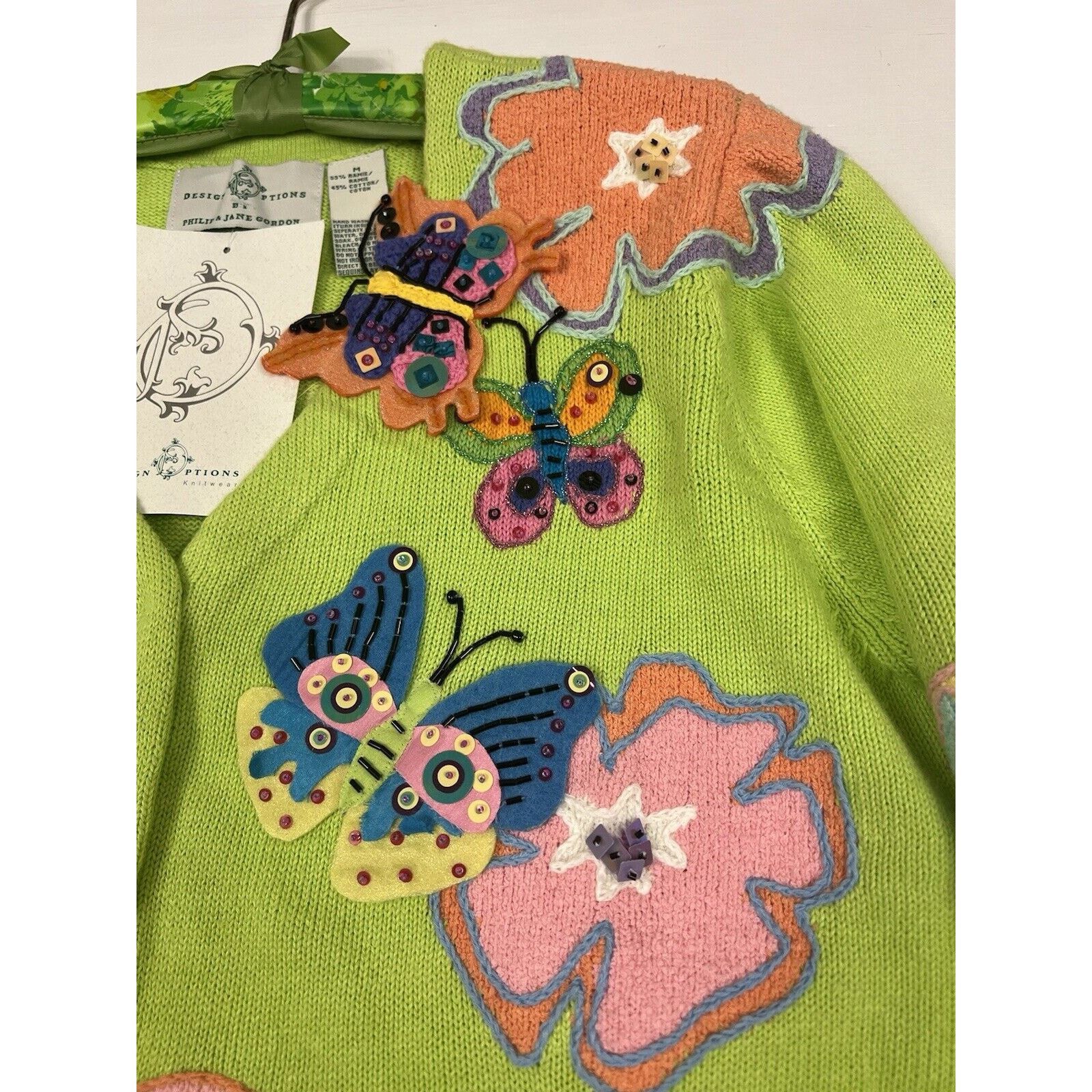 Other VTG NWT DESIGN OPTIONS CARDIGAN MEDIUM BUTTERFLY FLOWERS Size M / US 6-8 / IT 42-44 - 4 Thumbnail