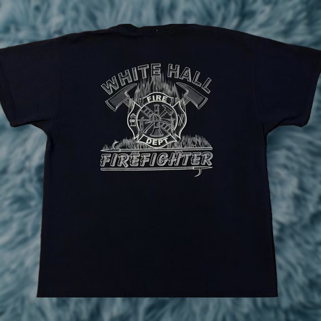 Vintage VINTAGE Hall Fire Dept Shirt Men L Blue 90s Flames Skate Police Firefighter Grunge Kentucky Size US L / EU 52-54 / 3 - 1 Thumbnail