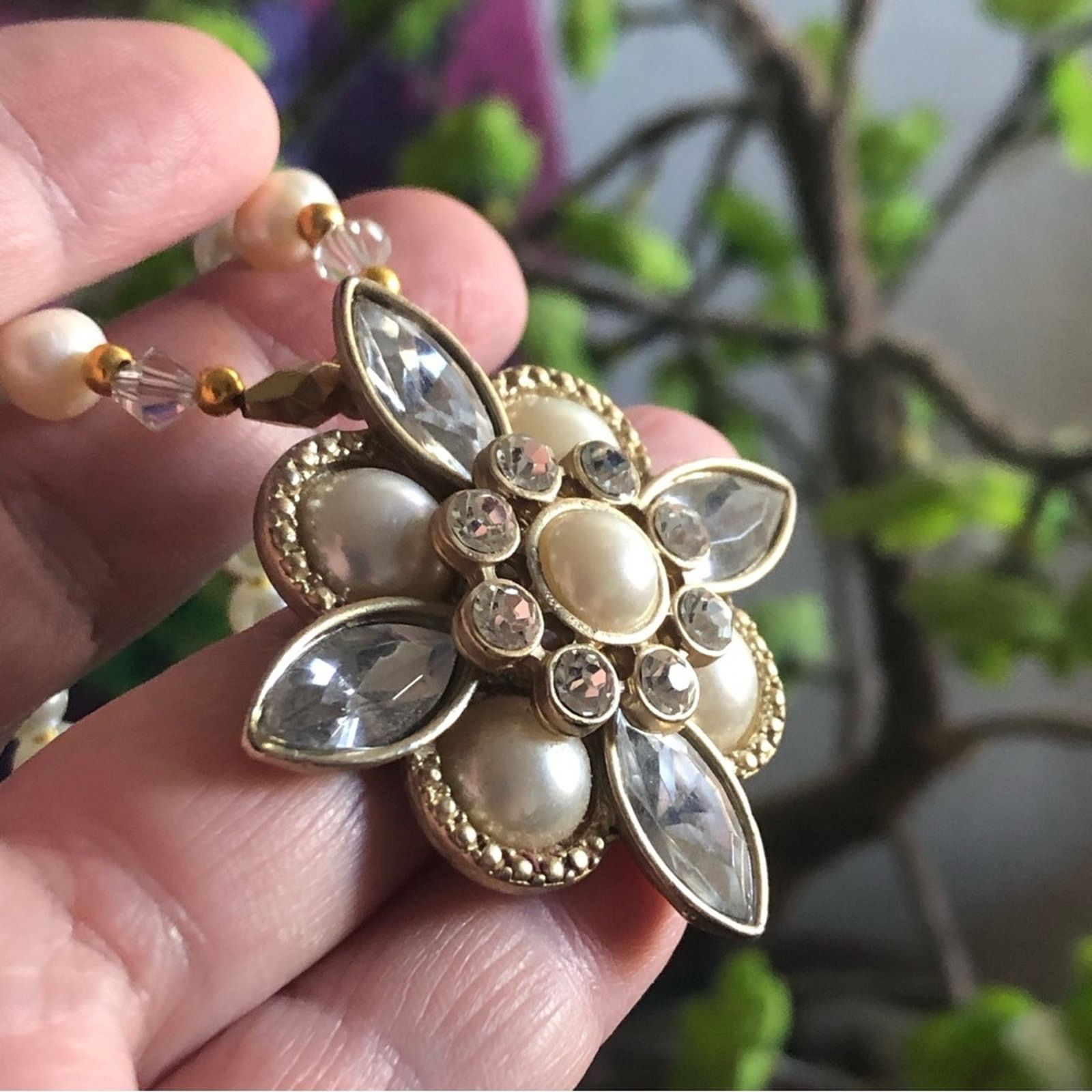 Handmade Handcrafted repurpose elegant stone and Pearl necklace Size ONE SIZE - 12 Thumbnail