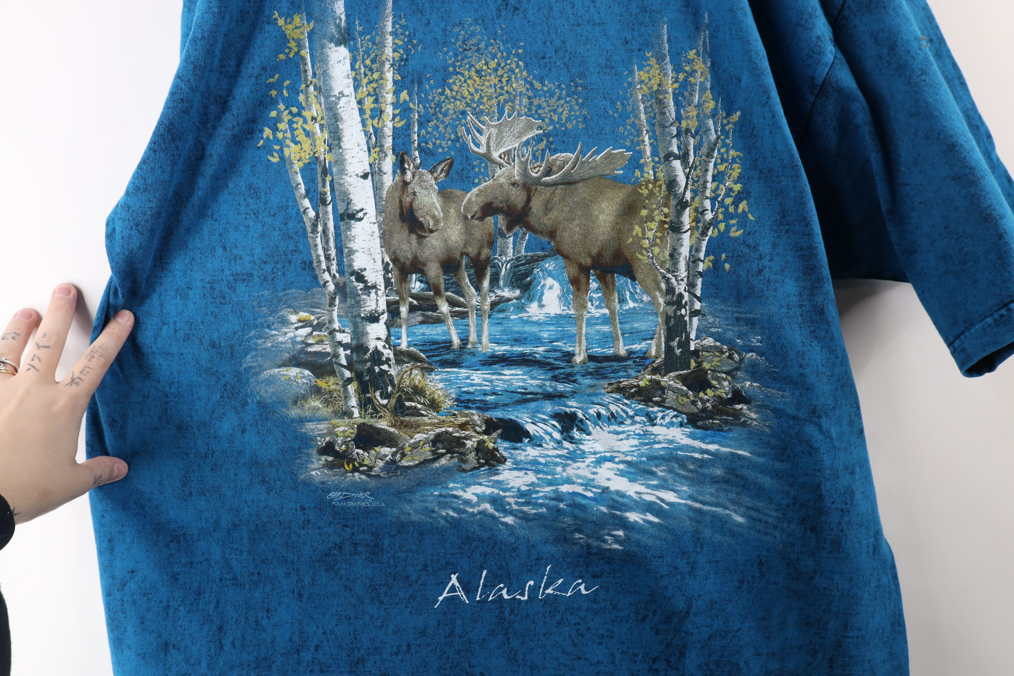 Vintage Vintage 90s Streetwear Alaska Moose Nature Acid Wash T-Shirt Size US XL / EU 56 / 4 - 4 Thumbnail