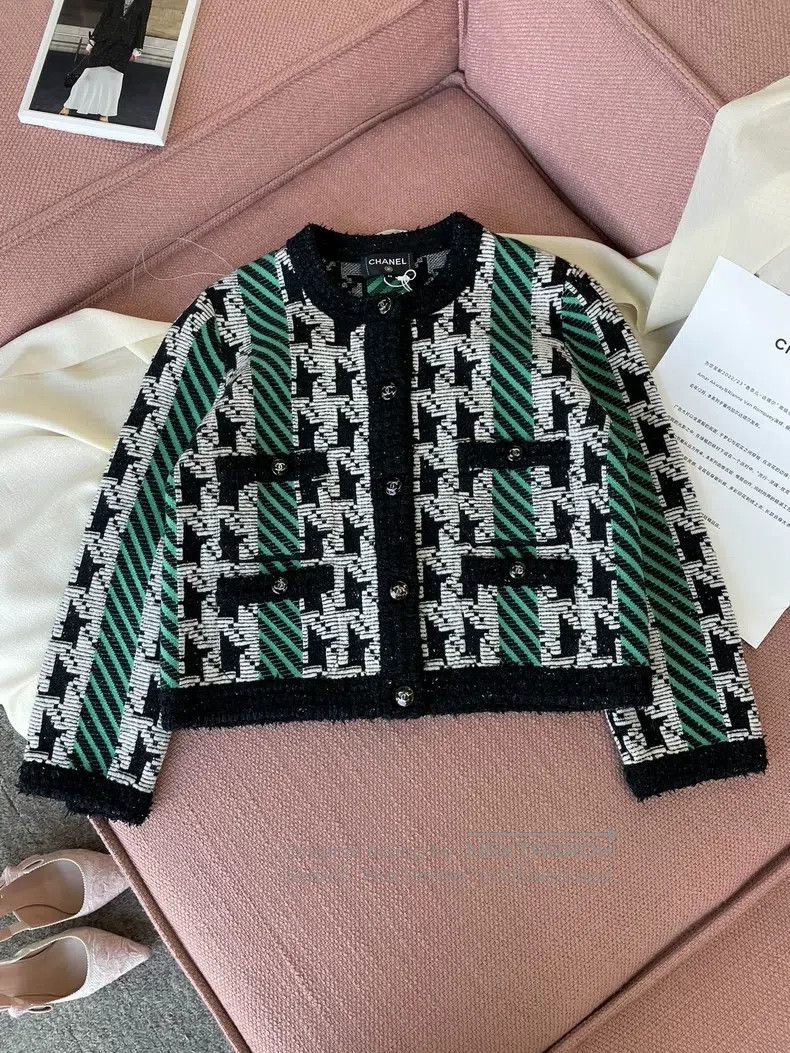 Chanel Chanel 24A green thousand-bird check colour block jacket Size XS / US 0-2 / IT 36-38 - 2 Thumbnail