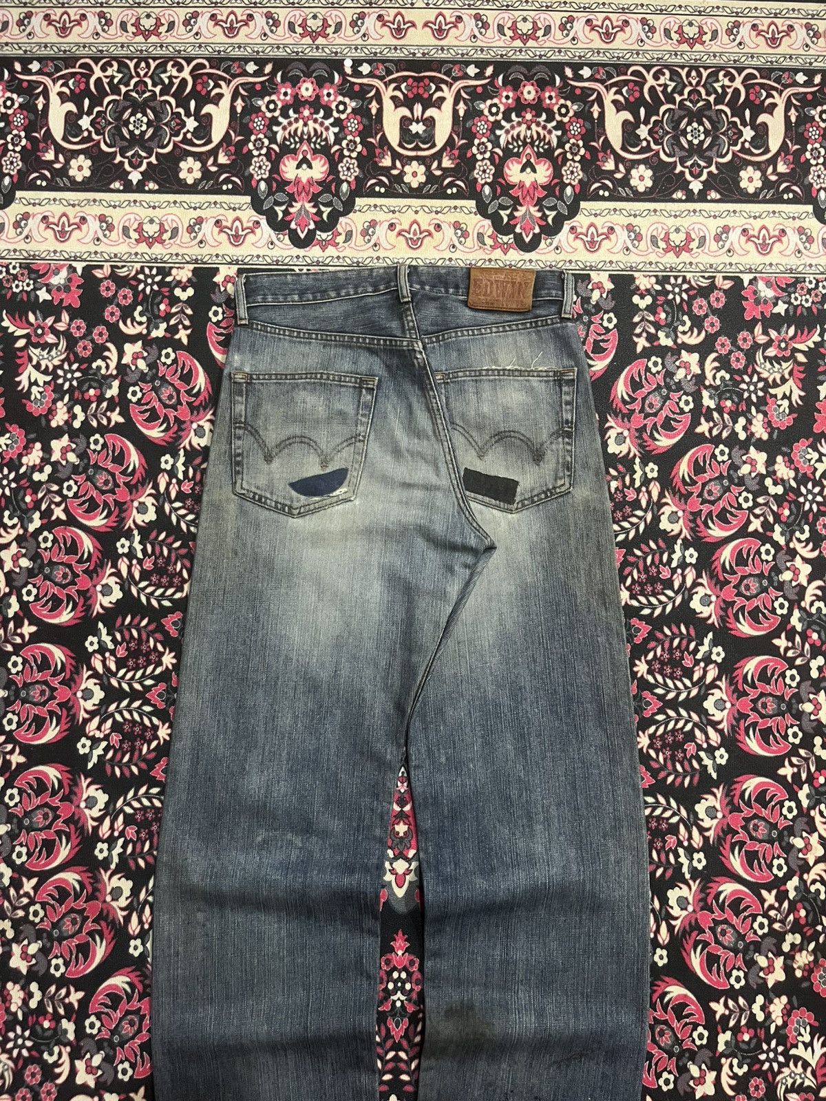 Kapital ⚡️Distressed⚡️Vintage Edwin 503w Blue Washed Ripped Patch Jean Size US 28 / EU 44 - 6 Thumbnail