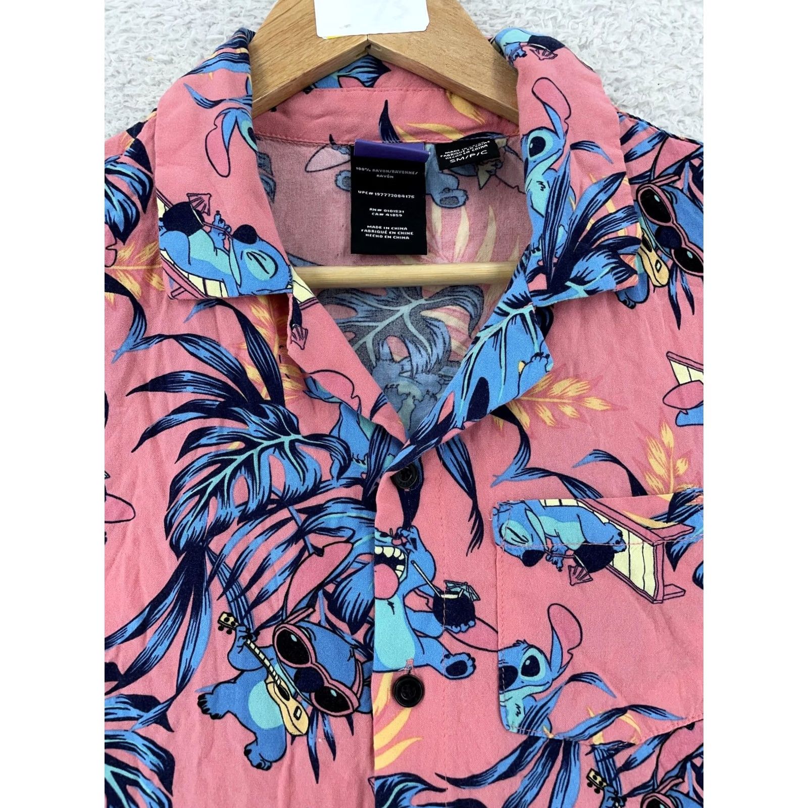 Disney Disney Stitch Rayon Hawaiian Shirt Mens S Pink Aloha Short Sleeve Button Up Size US S / EU 44-46 / 1 - 2 Thumbnail