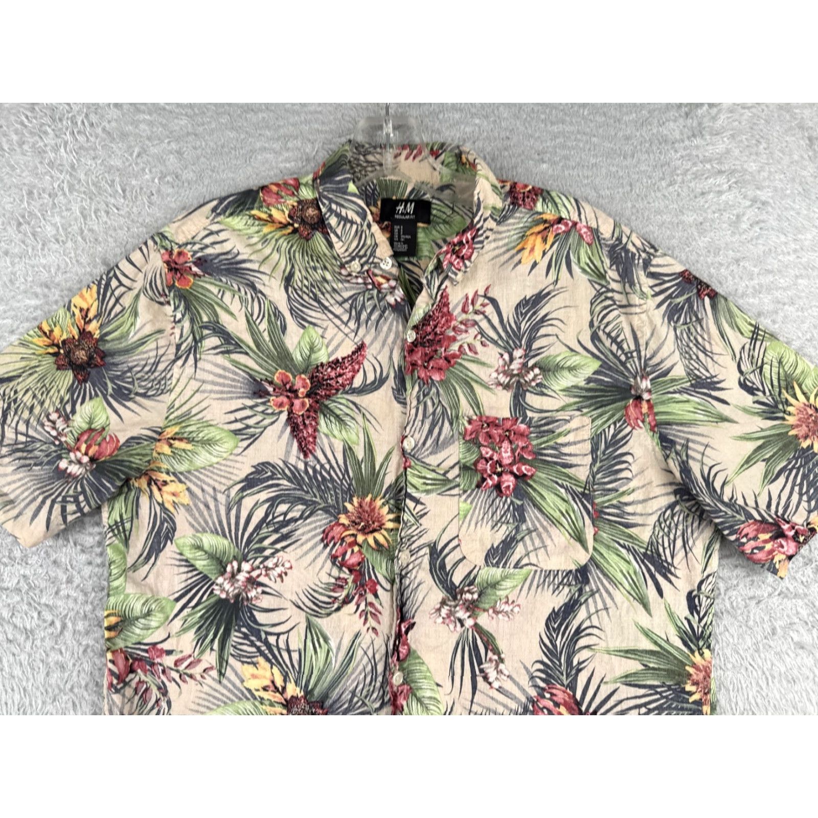 H&M VINTAGE H&M Divided Shirt Adult Small Beige Floral Leaf 100% Cotton Hawaiian Pocket Mens Small Beige Floral Hawaiian Shirt 90s Theme? Size US S / EU 44-46 / 1 - 4 Thumbnail