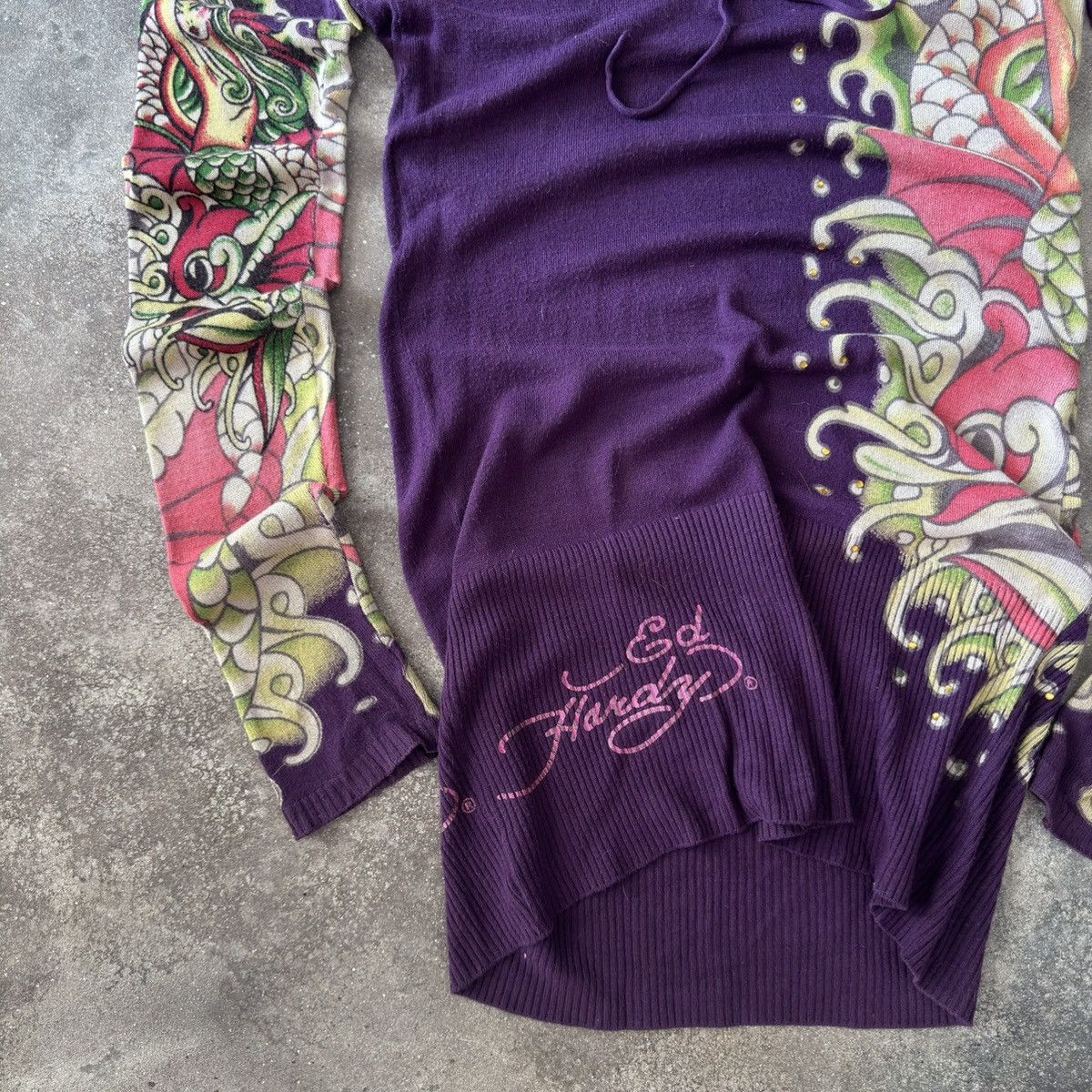 Ed Hardy Ed Hardy Y2K Vintage Iconic Tattoo Long Hooded Top Size M / US 6-8 / IT 42-44 - 5 Thumbnail