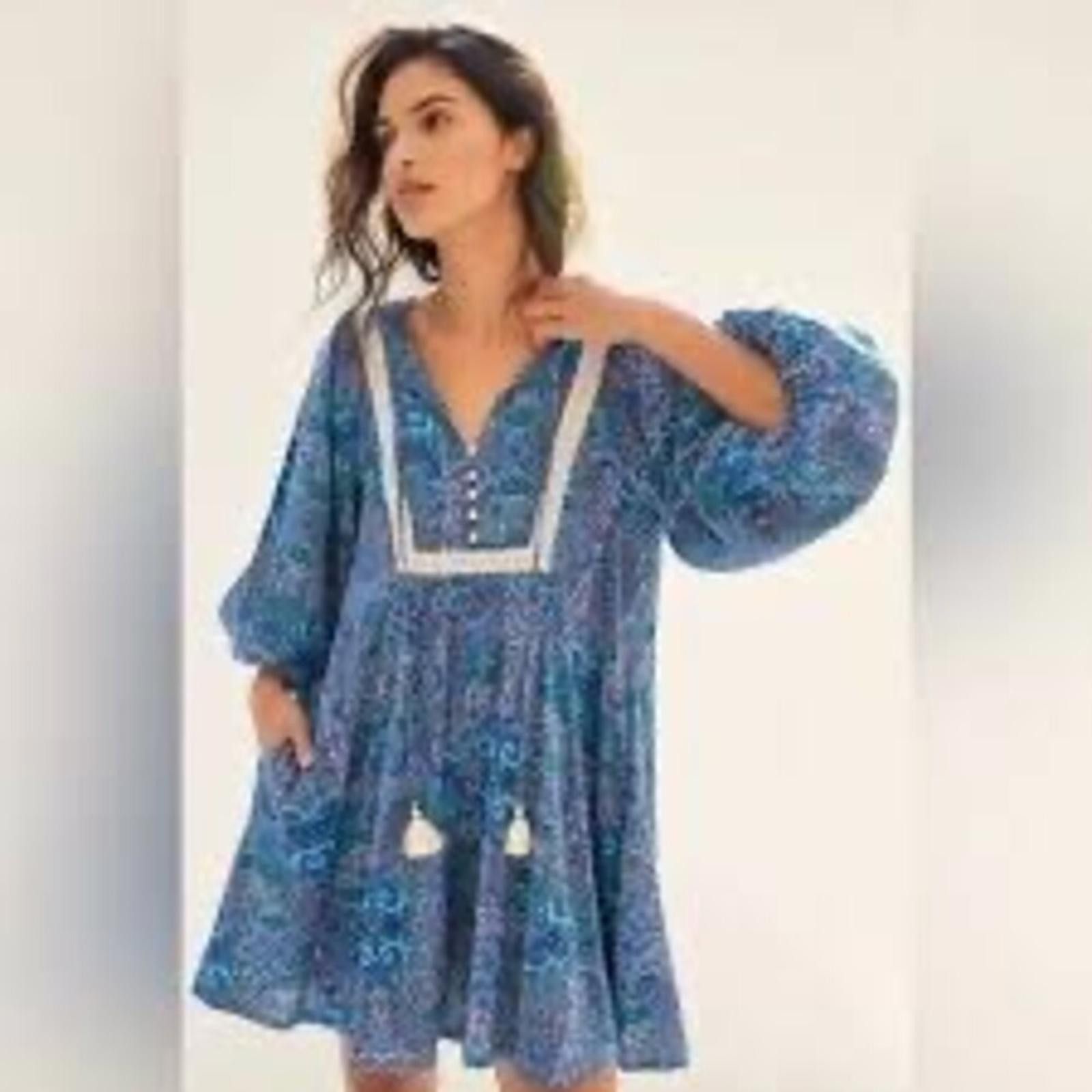 Other Anthropologie Blue Tassel Romper M Blue Boho Tassel coastal Size 32" / US 10 / IT 46 - 2 Thumbnail