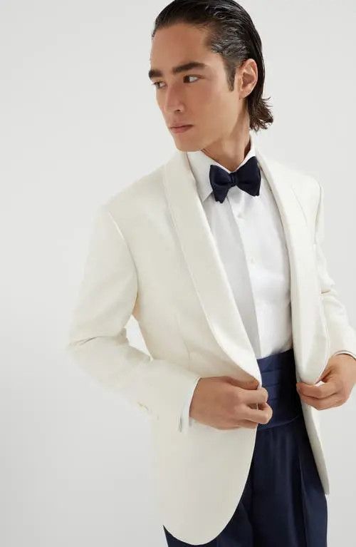 Brunello Cucinelli o1la1rc1a0326 Tuxedo Jacket in White Size US M / EU 48-50 / 2 - 4 Thumbnail