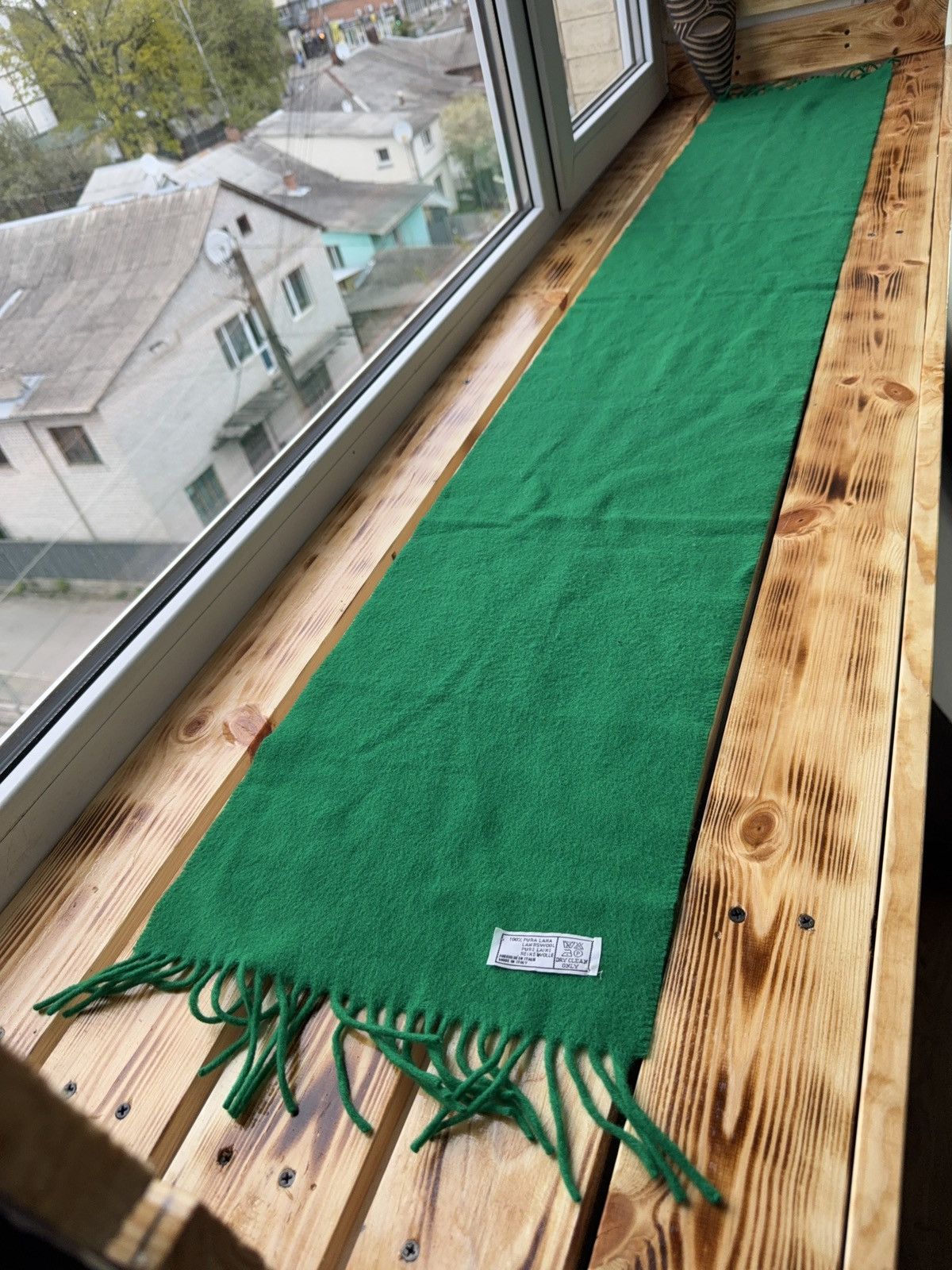 Vintage 90s Luxury Vintage Italian Wool Scarf Green Minimal Luxury Size ONE SIZE - 1 Thumbnail