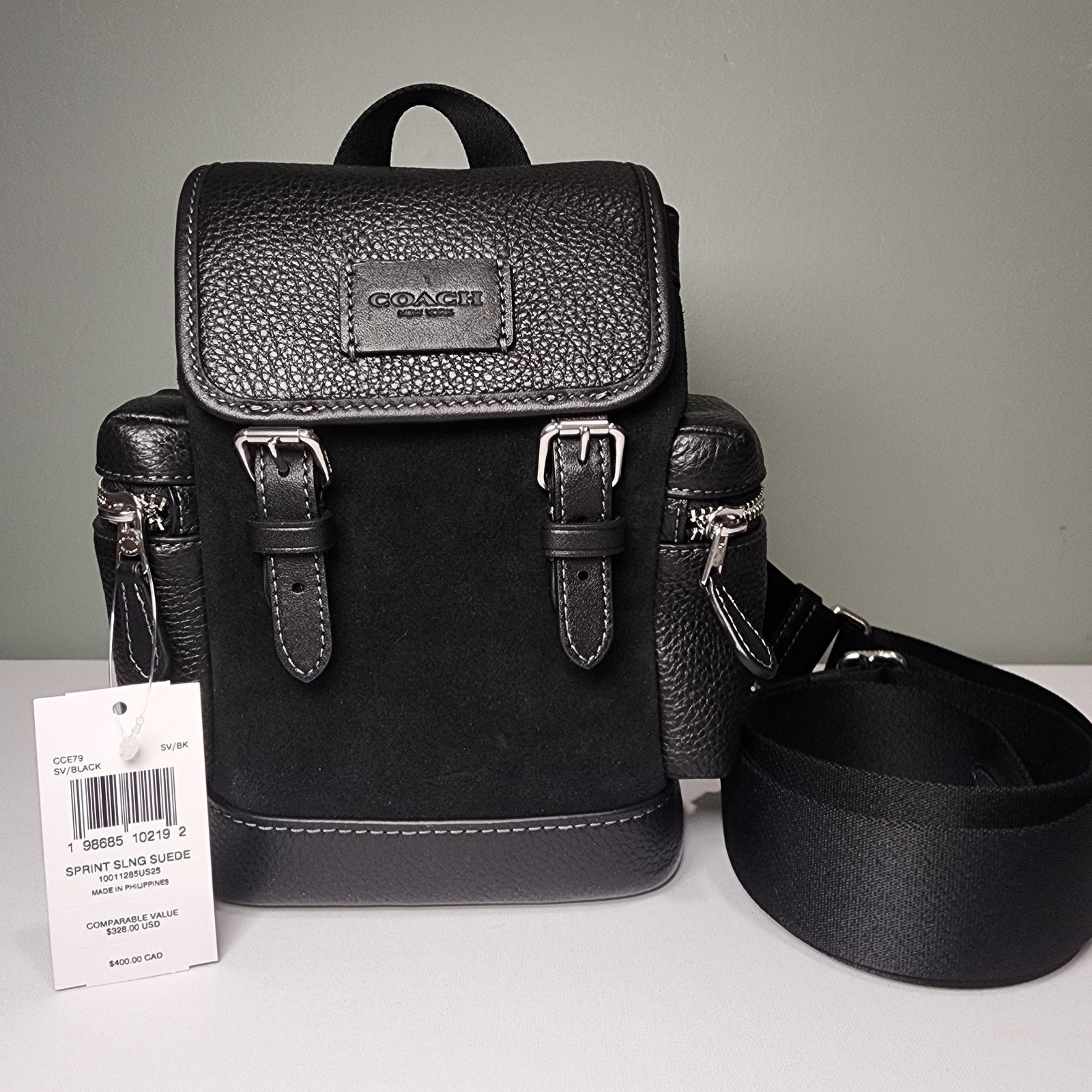 Coach NWT Coach CCE79 Sprint Sling Pack Silver Black Suede Size ONE SIZE - 1 Thumbnail
