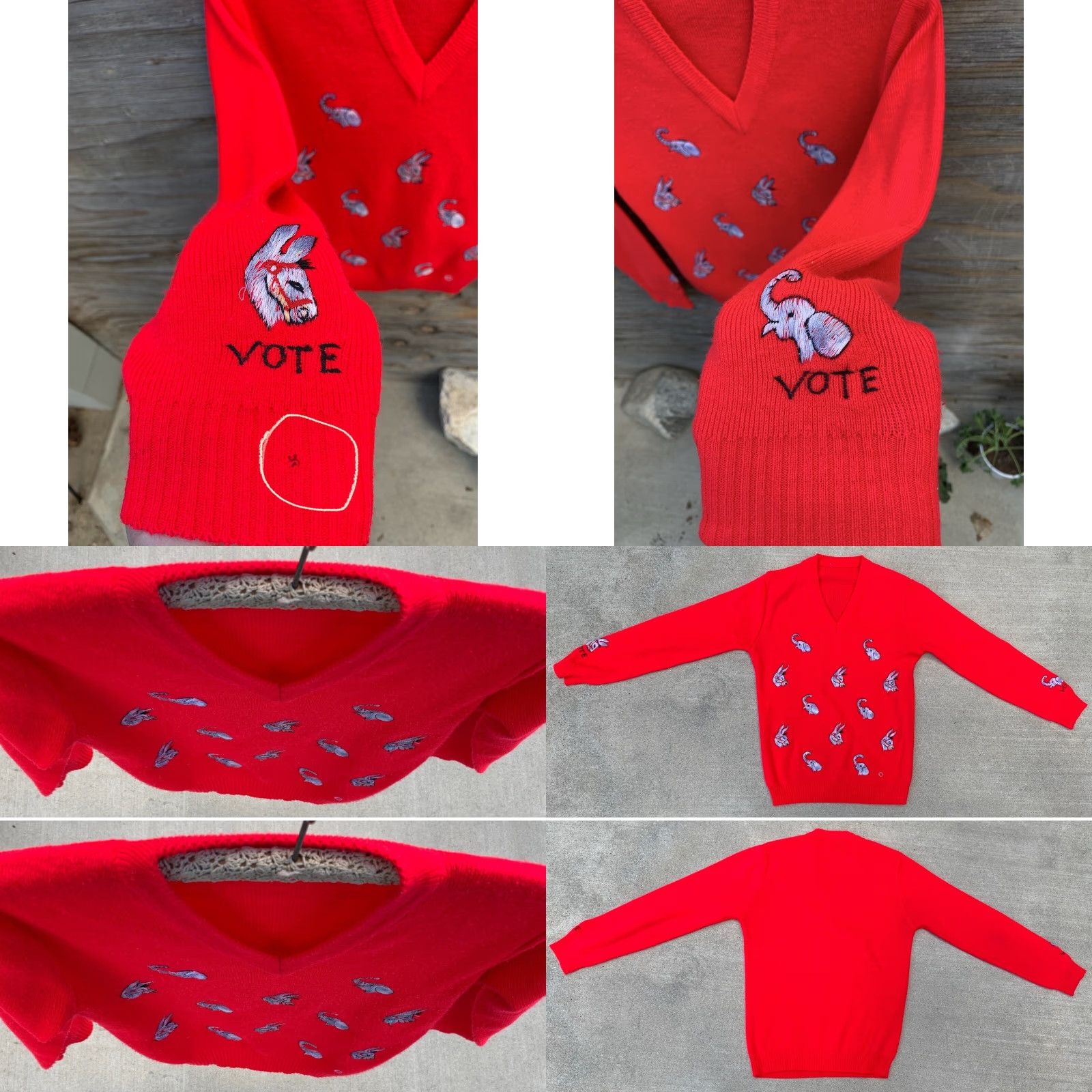 Vintage VINTAGE Donkey Elephant Vote V-Neck Sweater Long Sleeve Red Embroidered Pullover Women S Small Unbranded Knit Popover Size S / US 4 / IT 40 - 9 Thumbnail