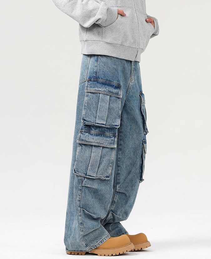 Vintage American retro cargo multi-pocket men's baggy jeans Size US 32 / EU 48 - 3 Thumbnail
