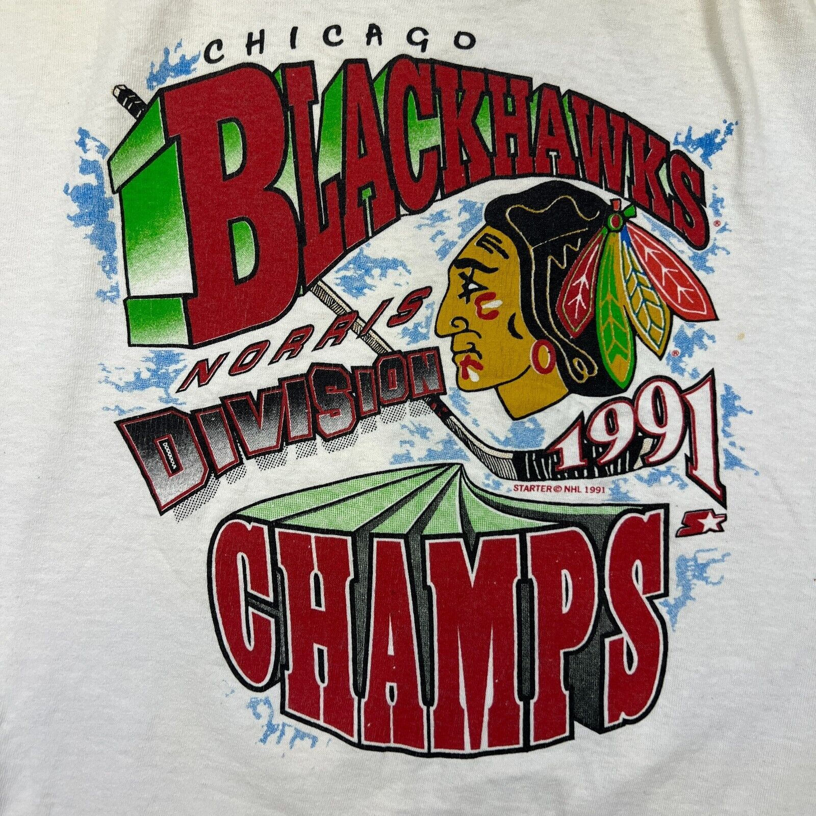 NHL × Starter × Vintage VTG 1991 Starter Chicago Blackhawks T Shirt NHL Hockey Tee Size US L / EU 52-54 / 3 - 2 Thumbnail