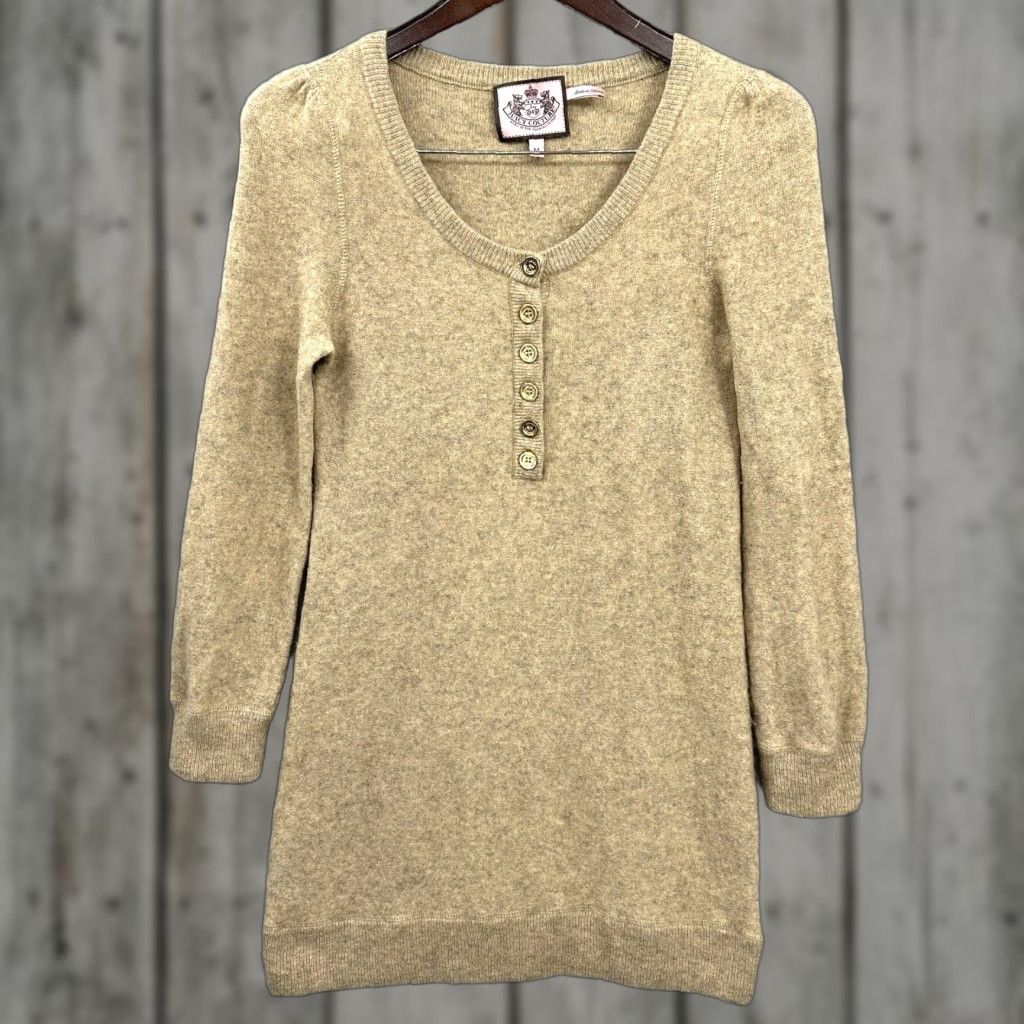 Juicy Couture Juicy Couture Dress Womens M Cashmere 3/4 Sleeve Beige Mini Sweater Dress - Boho Classic 90s Vibes Mens? Girls? Size M / US 6-8 / IT 42-44 - 1 Thumbnail