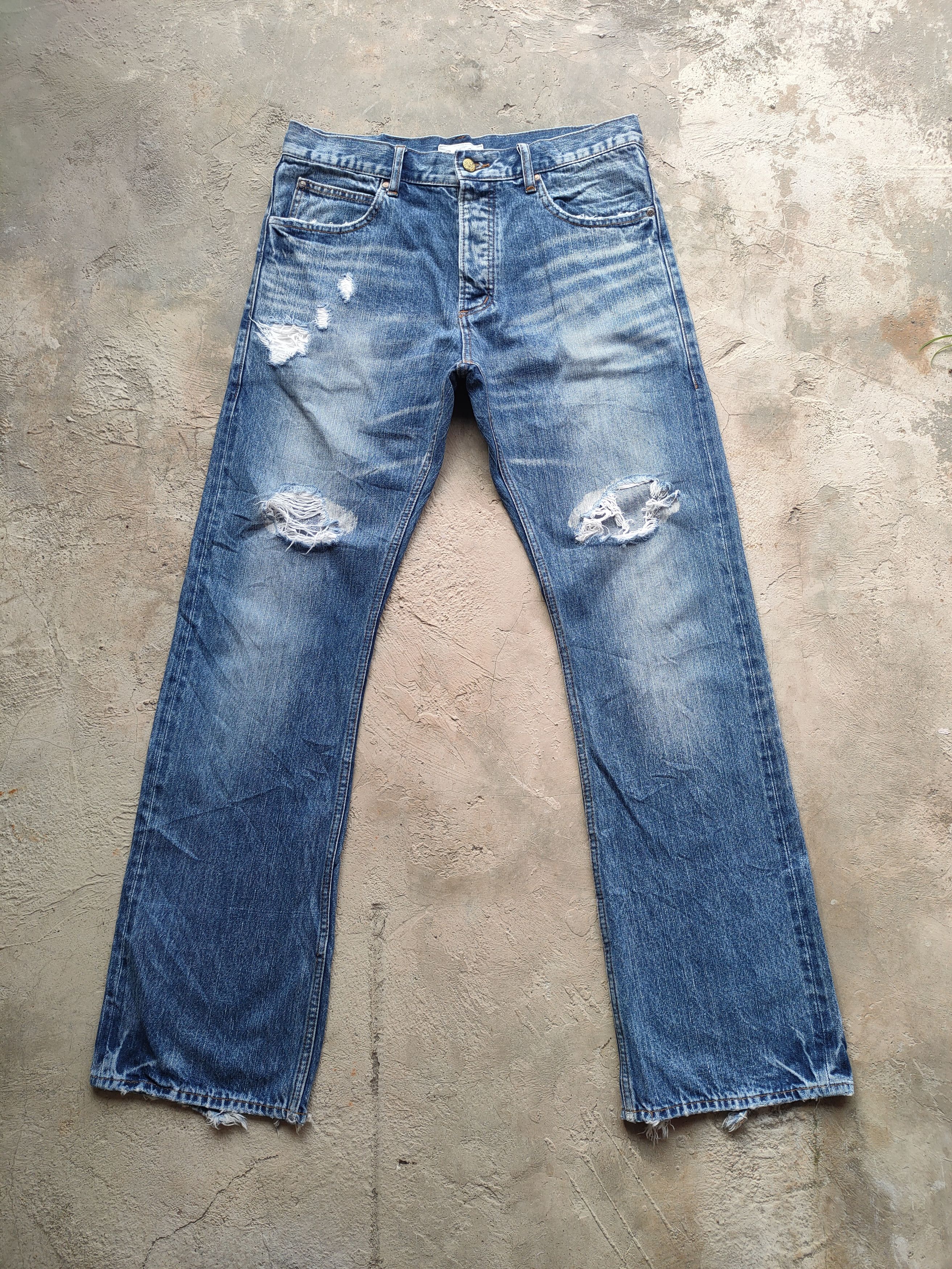 # VINTAGE JAPANESE FLARE SELVEGE FADED RIPPEP DENIM PANTS