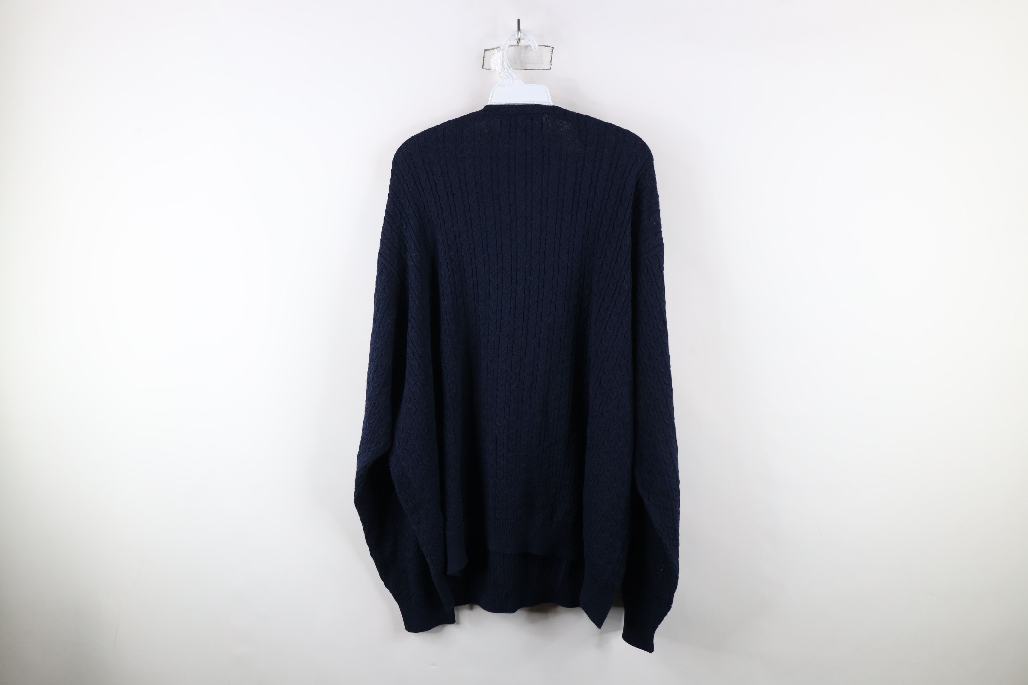 Vintage Vintage 90s Streetwear Cotton Cable Knit V-Neck Sweater Blue Size US XXL / EU 58 / 5 - 7 Thumbnail
