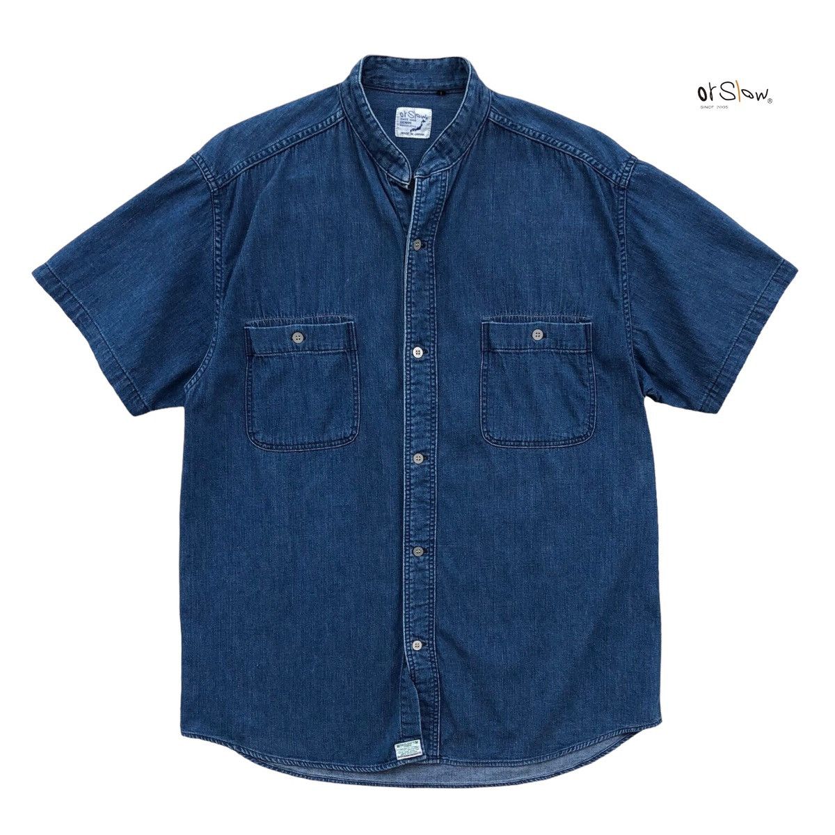 image of Orslow Men’S Denim Casual Button Down Shirts Short Sleeve in Blue, Men's (Size Medium)