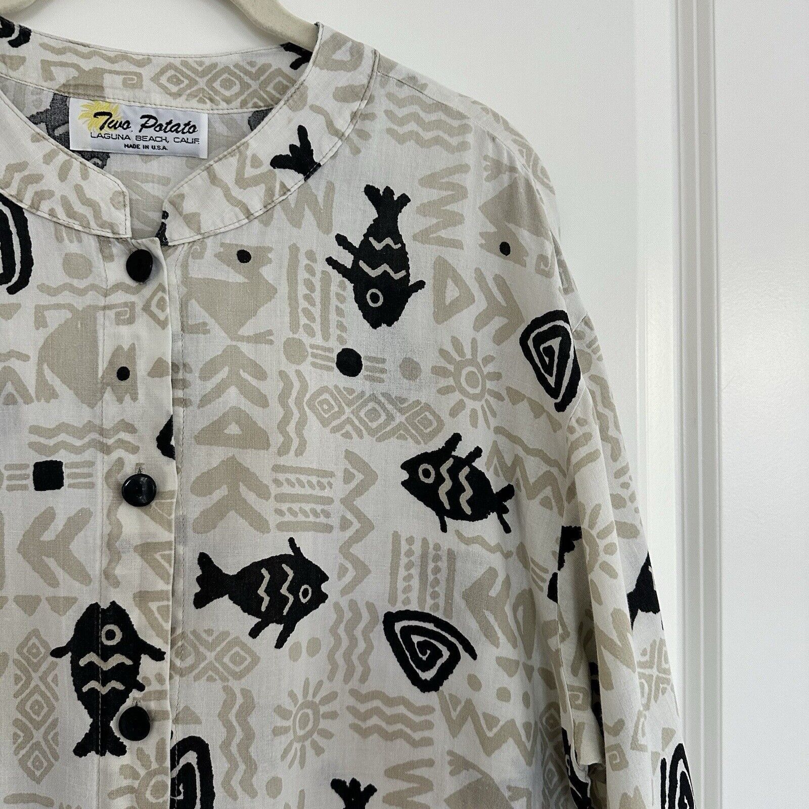 Other Vintage Two Potato Men’s Shirt Band Collar Fish Ethnic L Size US L / EU 52-54 / 3 - 4 Thumbnail