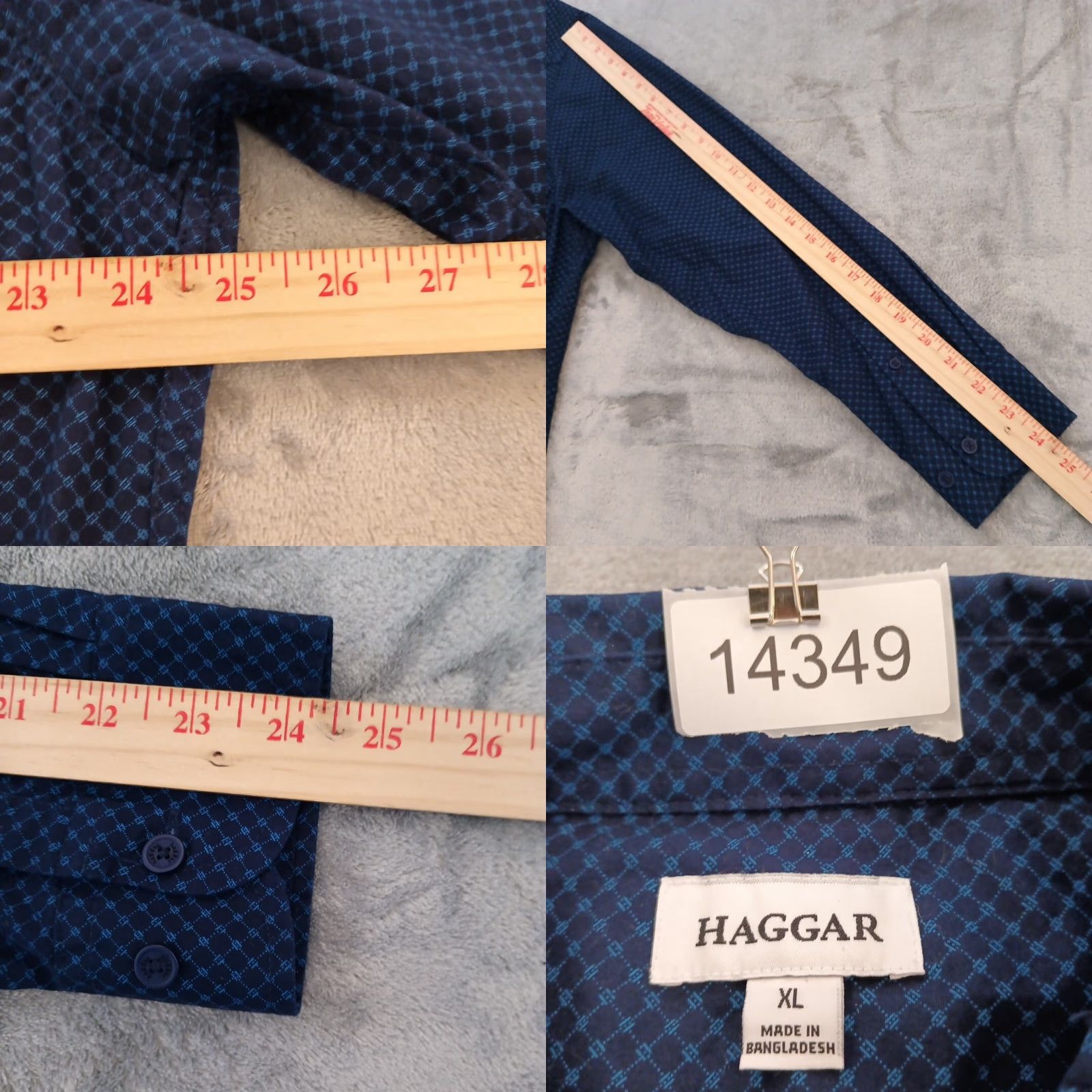 Haggar Haggar Shirt Button-Up Mens XL Blue Geometric Long Sleeve Cotton Size US XL / EU 56 / 4 - 8 Thumbnail