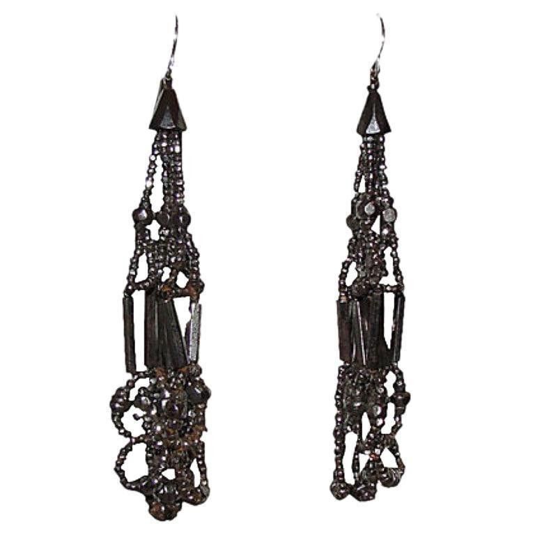 Designer Victorian Cut Steel Bead Drop Earrings Size ONE SIZE - 1 Thumbnail